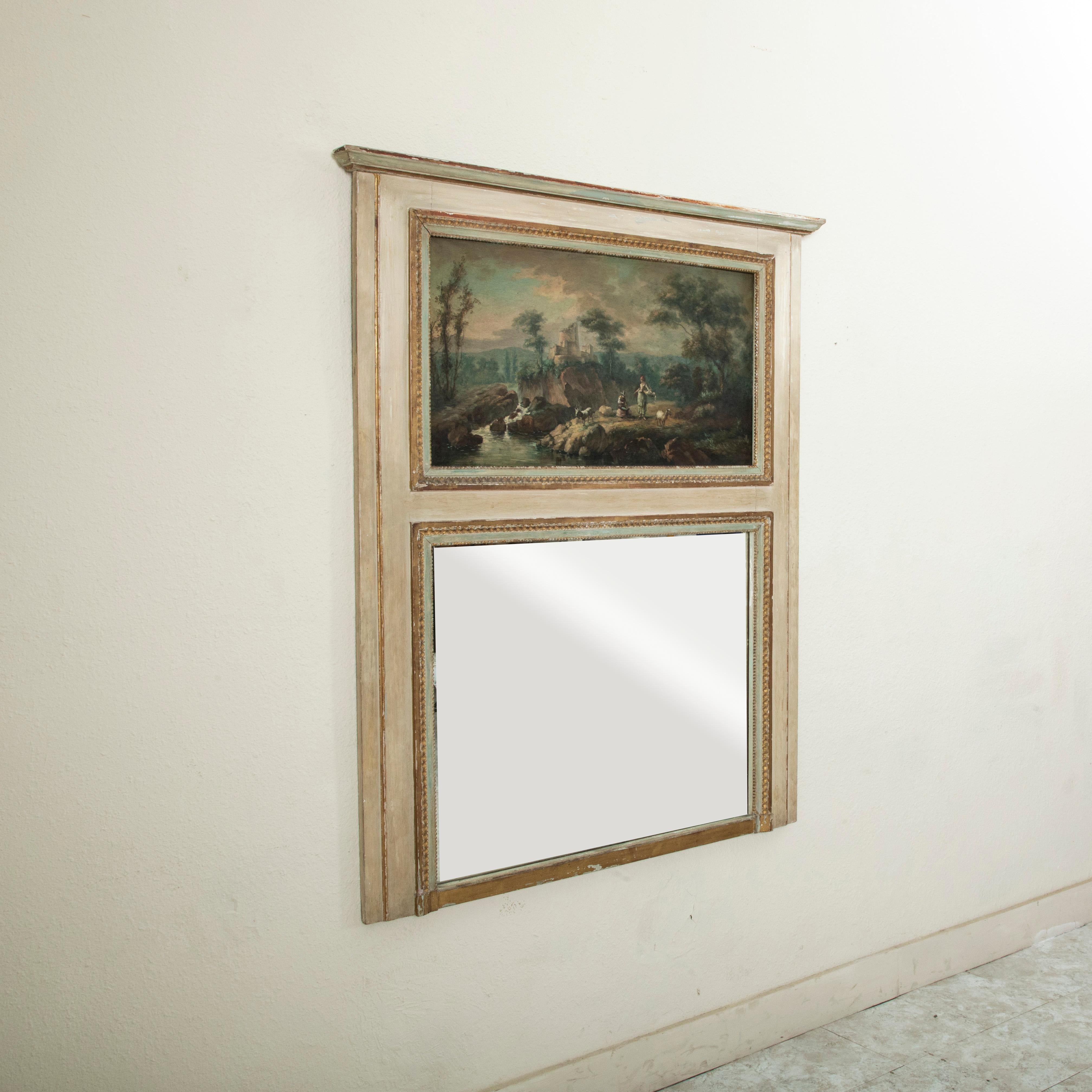Late 19th Century French Trumeau Mirror with Pastoral Scene Oil Painting In Good Condition For Sale In Fayetteville, AR
