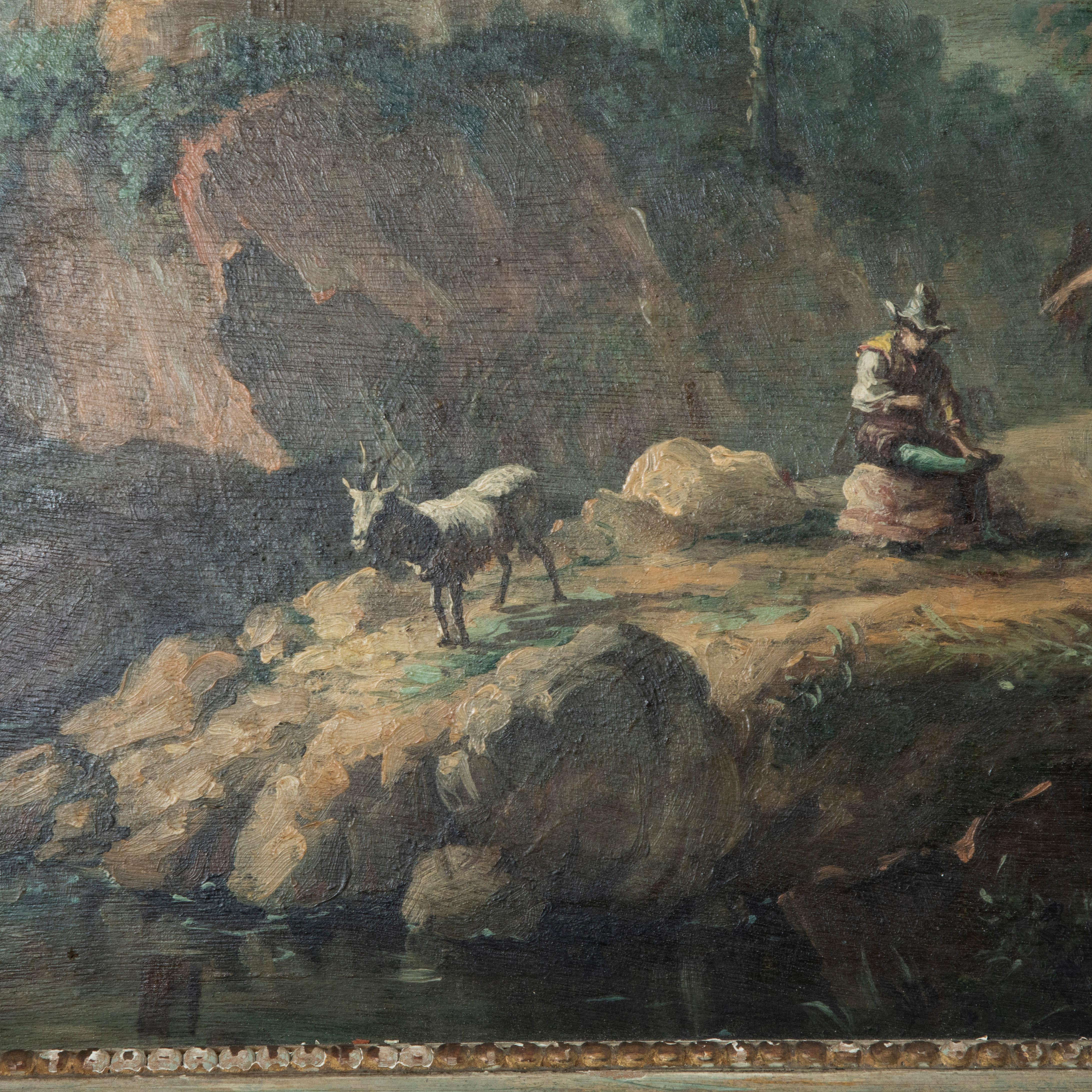 Late 19th Century French Trumeau Mirror with Pastoral Scene Oil Painting For Sale 3