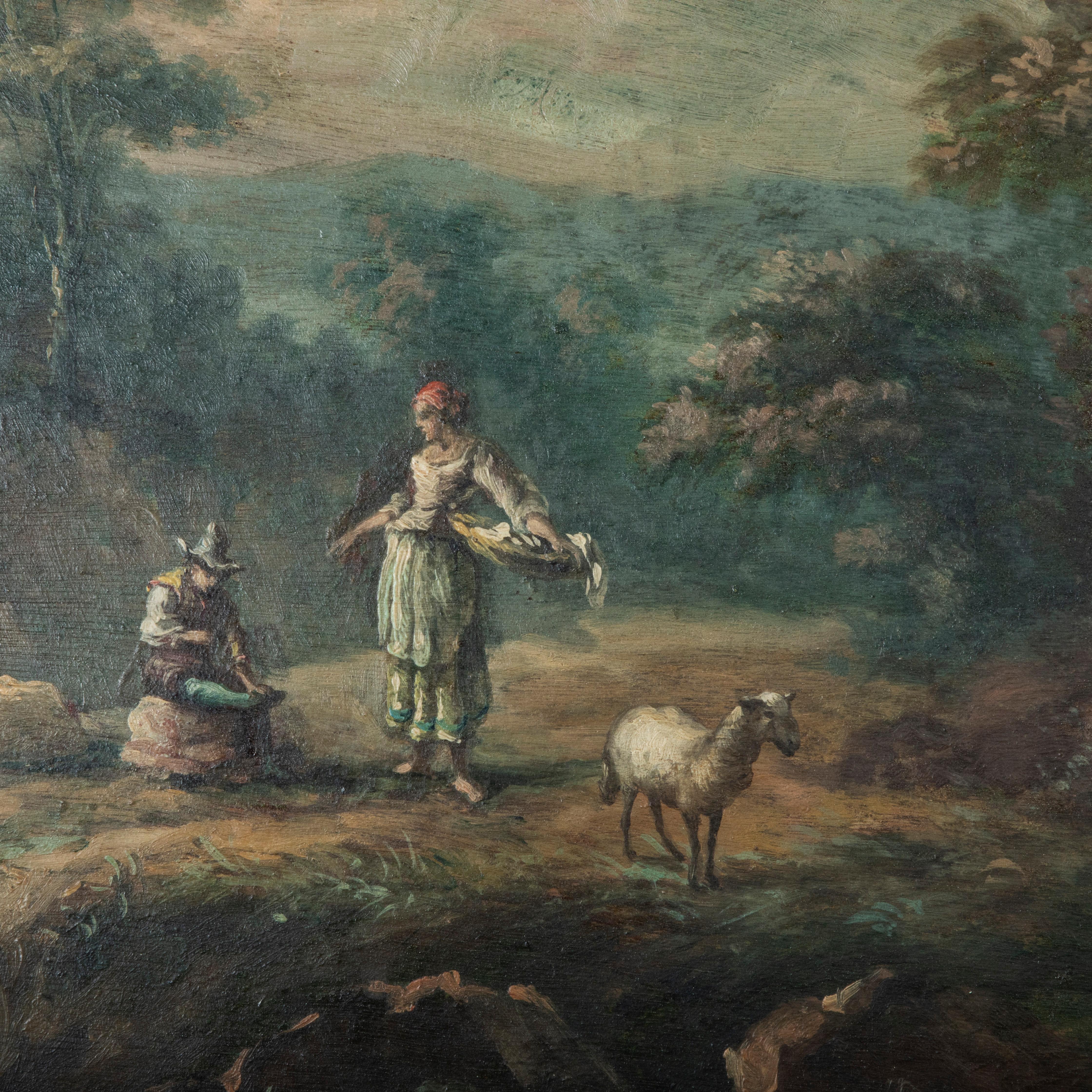 Late 19th Century French Trumeau Mirror with Pastoral Scene Oil Painting For Sale 4