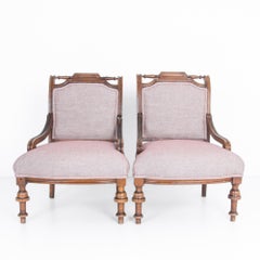 Late 19th Century French Upholstered Armchairs, a Pair