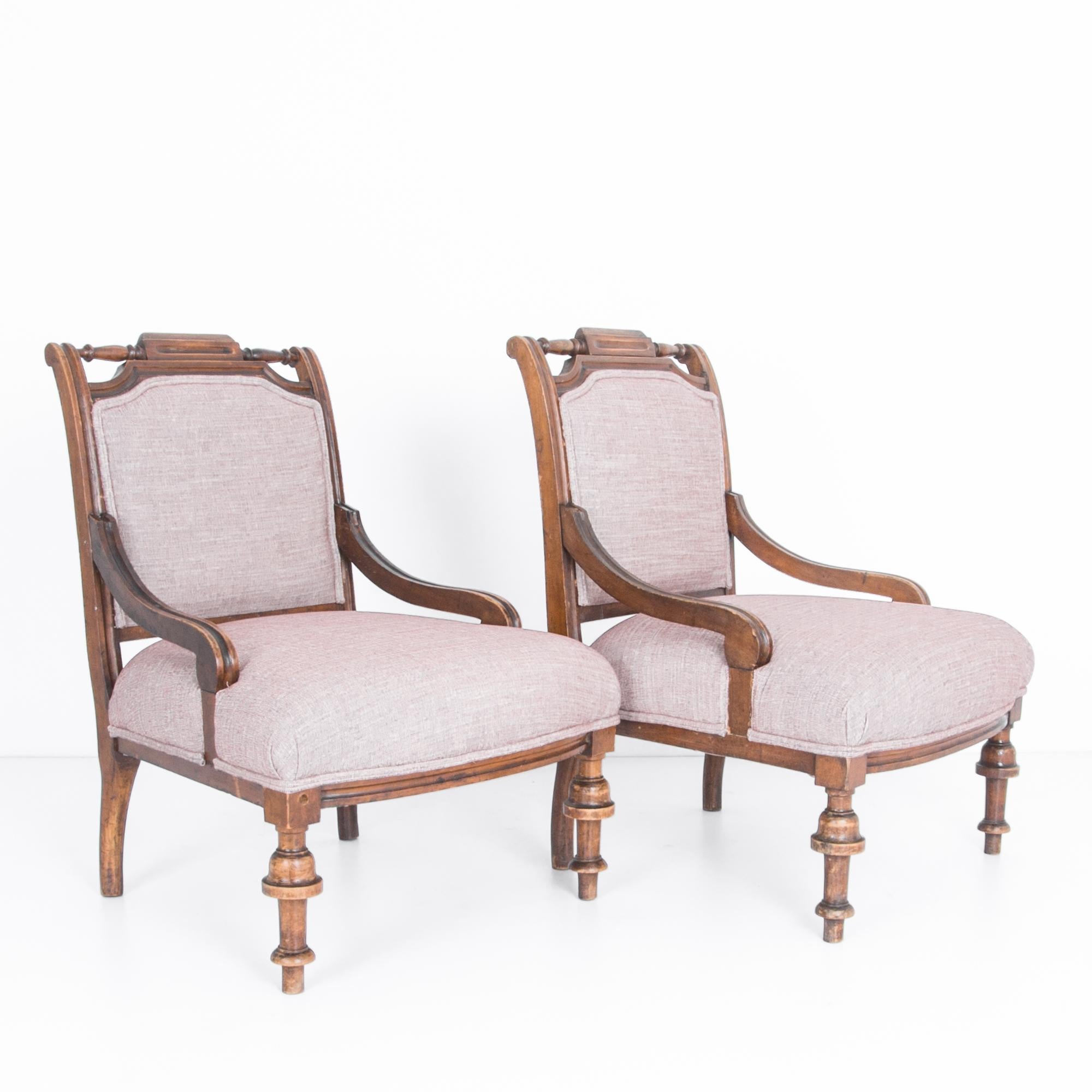 Fabric Late 19th Century French Upholstered Armchairs, a Pair