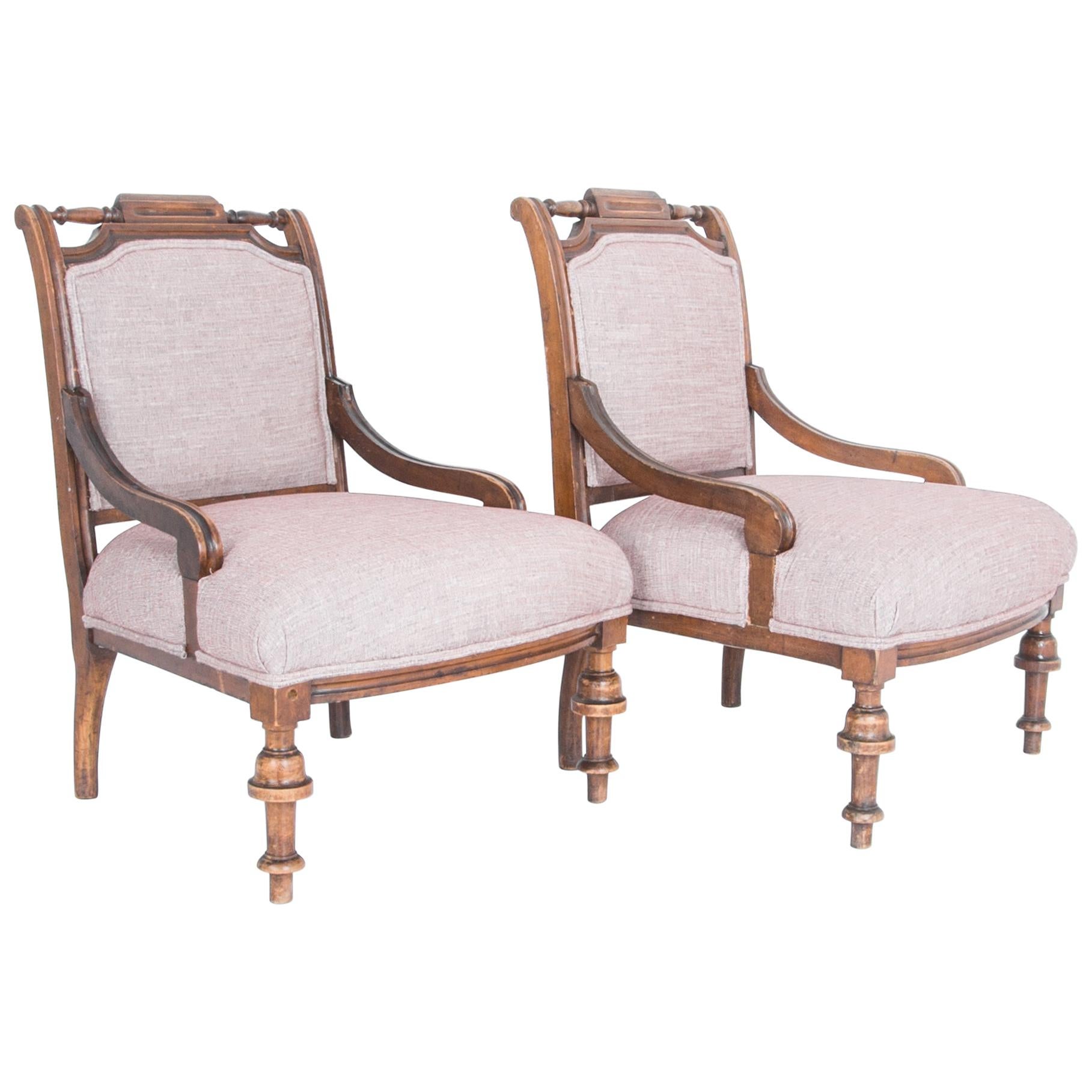 Late 19th Century French Upholstered Armchairs, a Pair