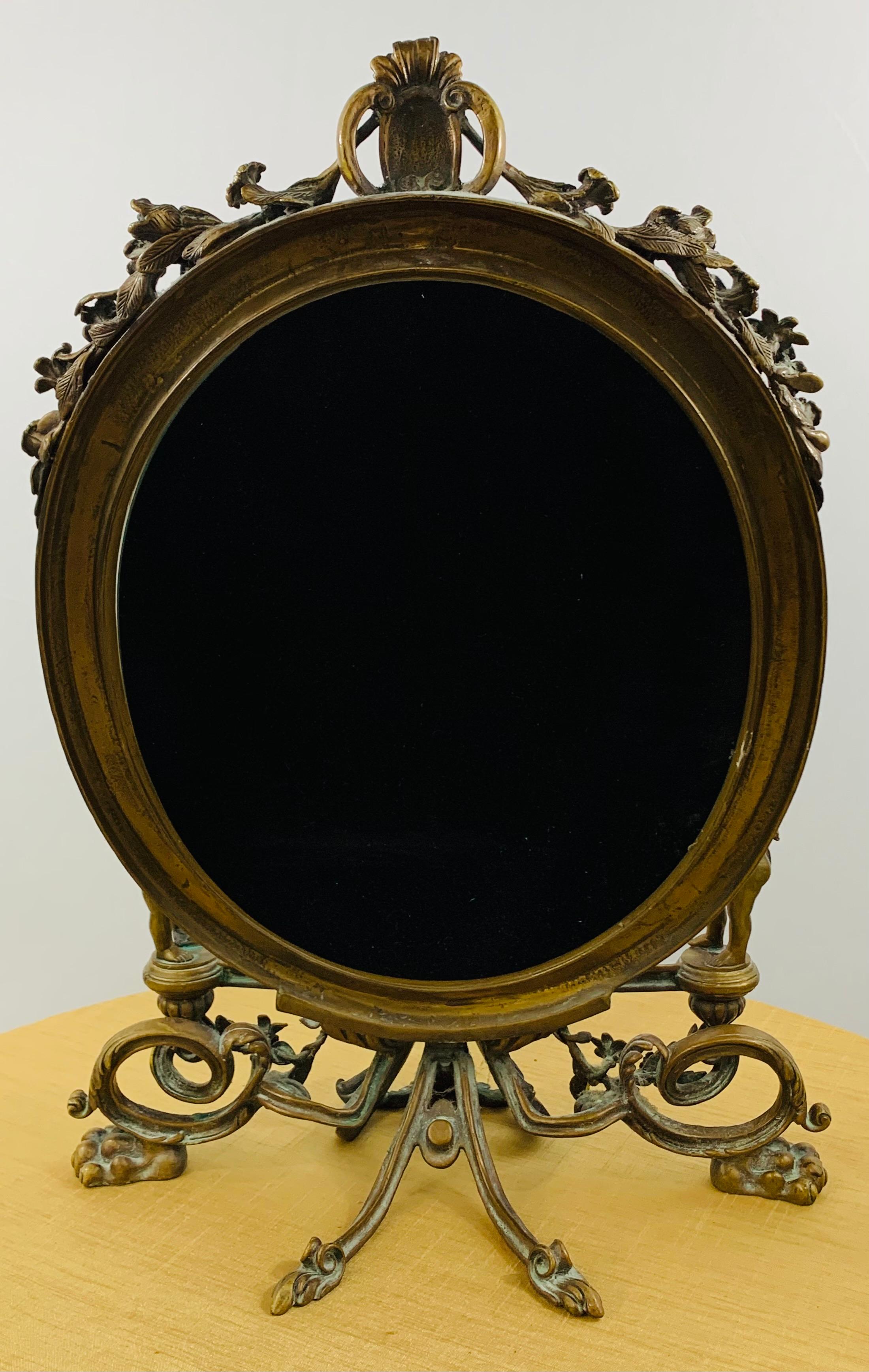 Miroir de coiffeuse français de la fin du XIXe siècle en bronze en vente 7
