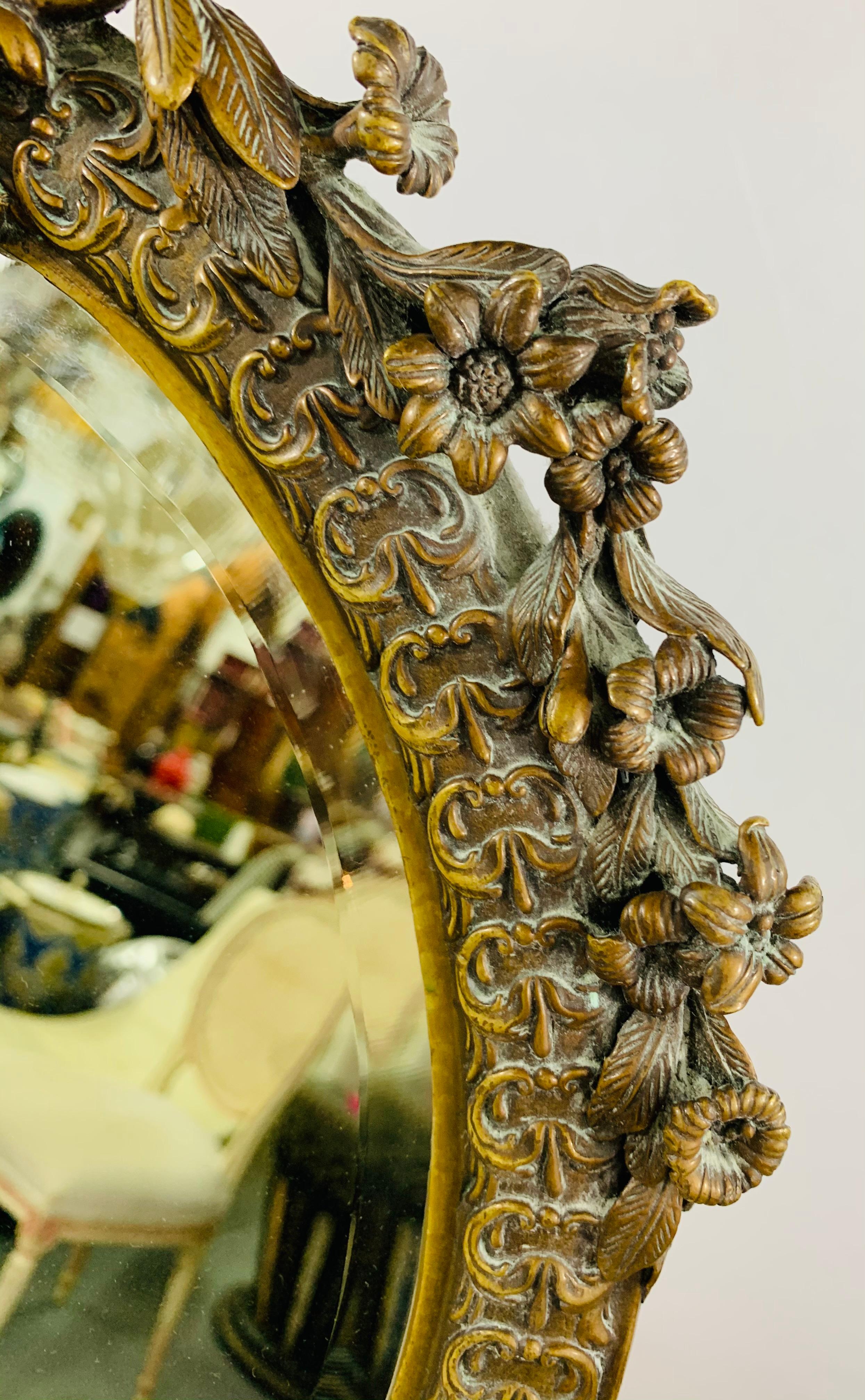 Late 19th Century French Vanity Bronze Mirror In Good Condition For Sale In Plainview, NY