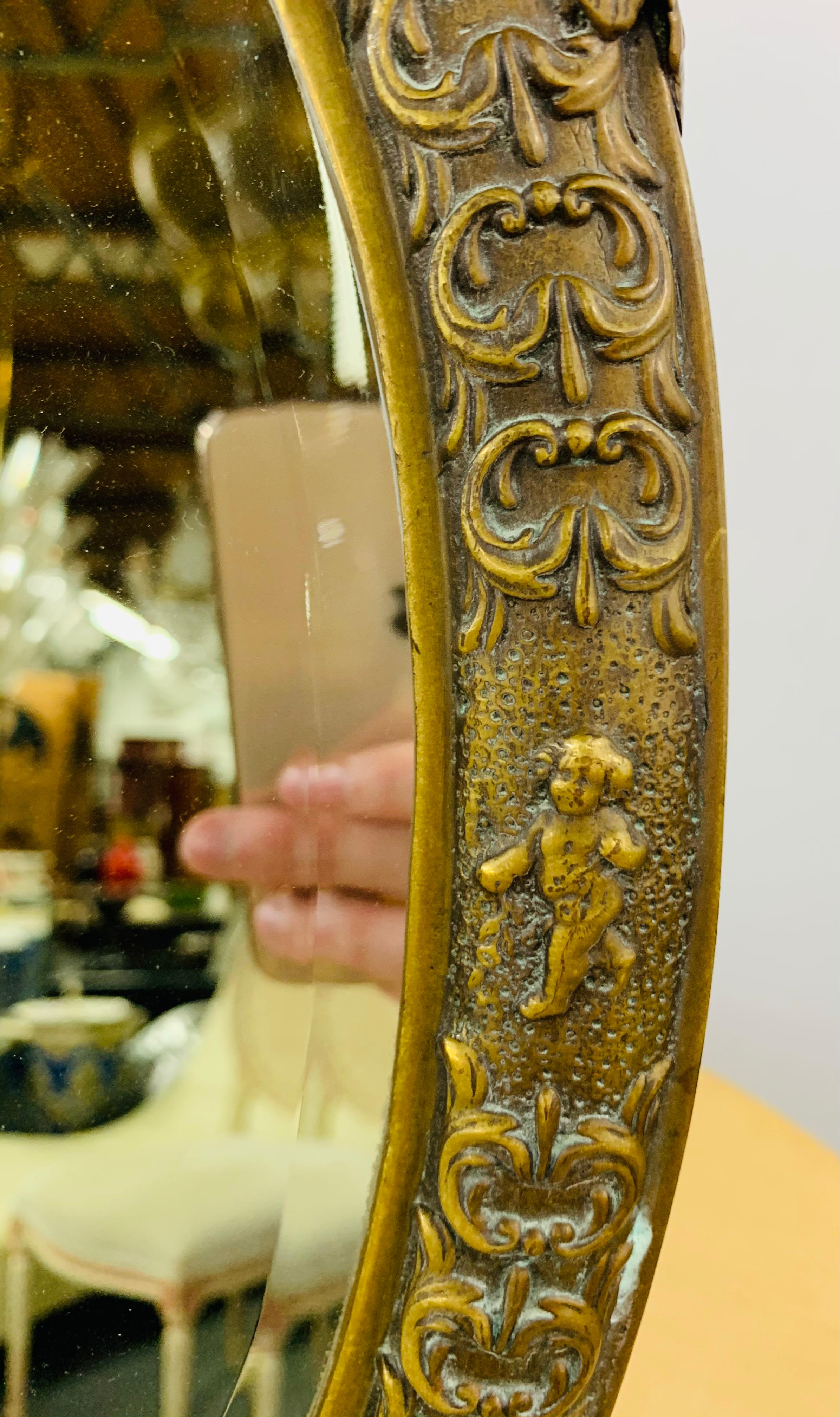 Late 19th Century French Vanity Bronze Mirror In Good Condition For Sale In Plainview, NY