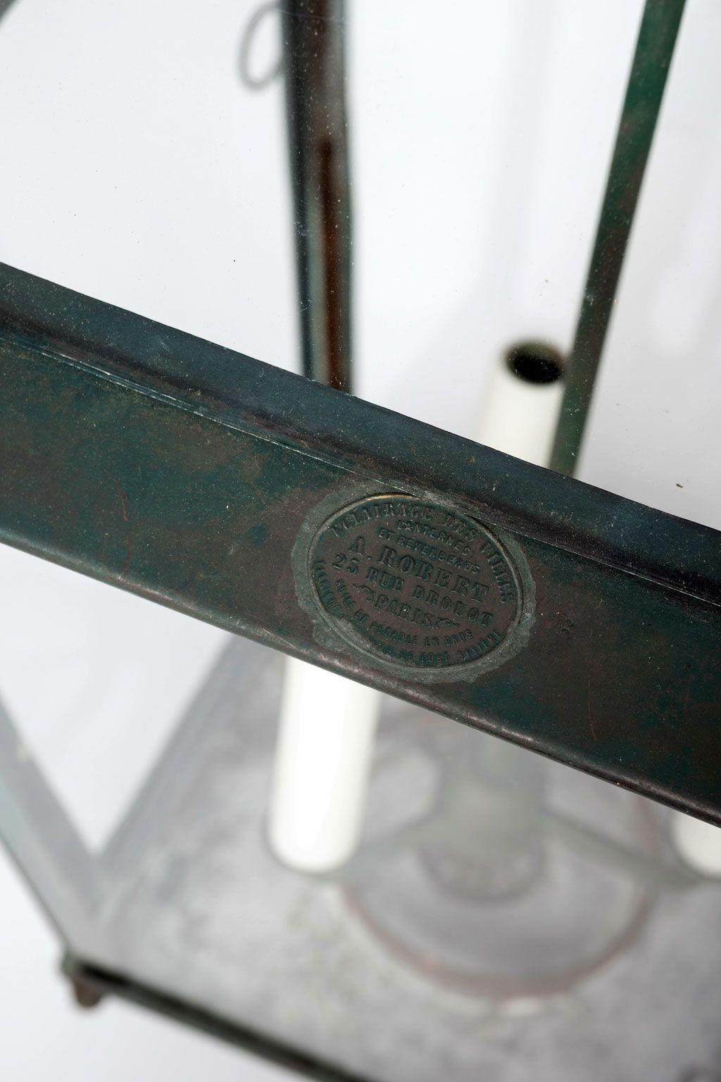 Late 19th Century French Verdigris Green Copper Glass Paneled Lantern For Sale 4