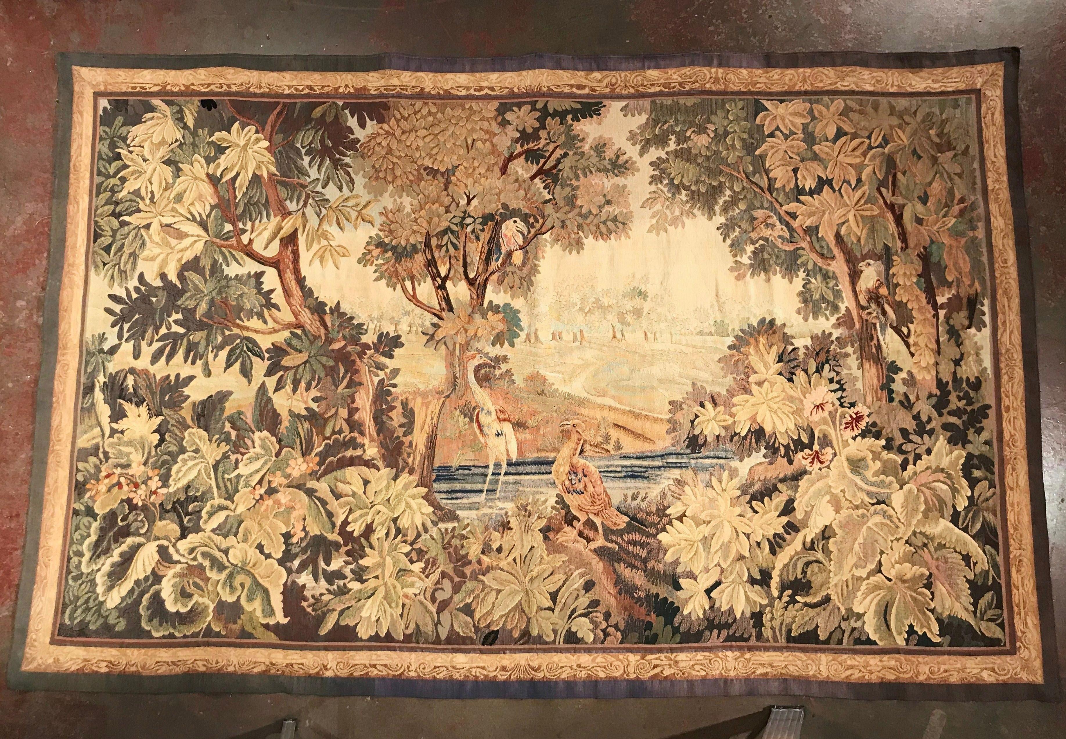 Late 19th Century French Verdure Aubusson Tapestry with Birds, Trees and Stream 2