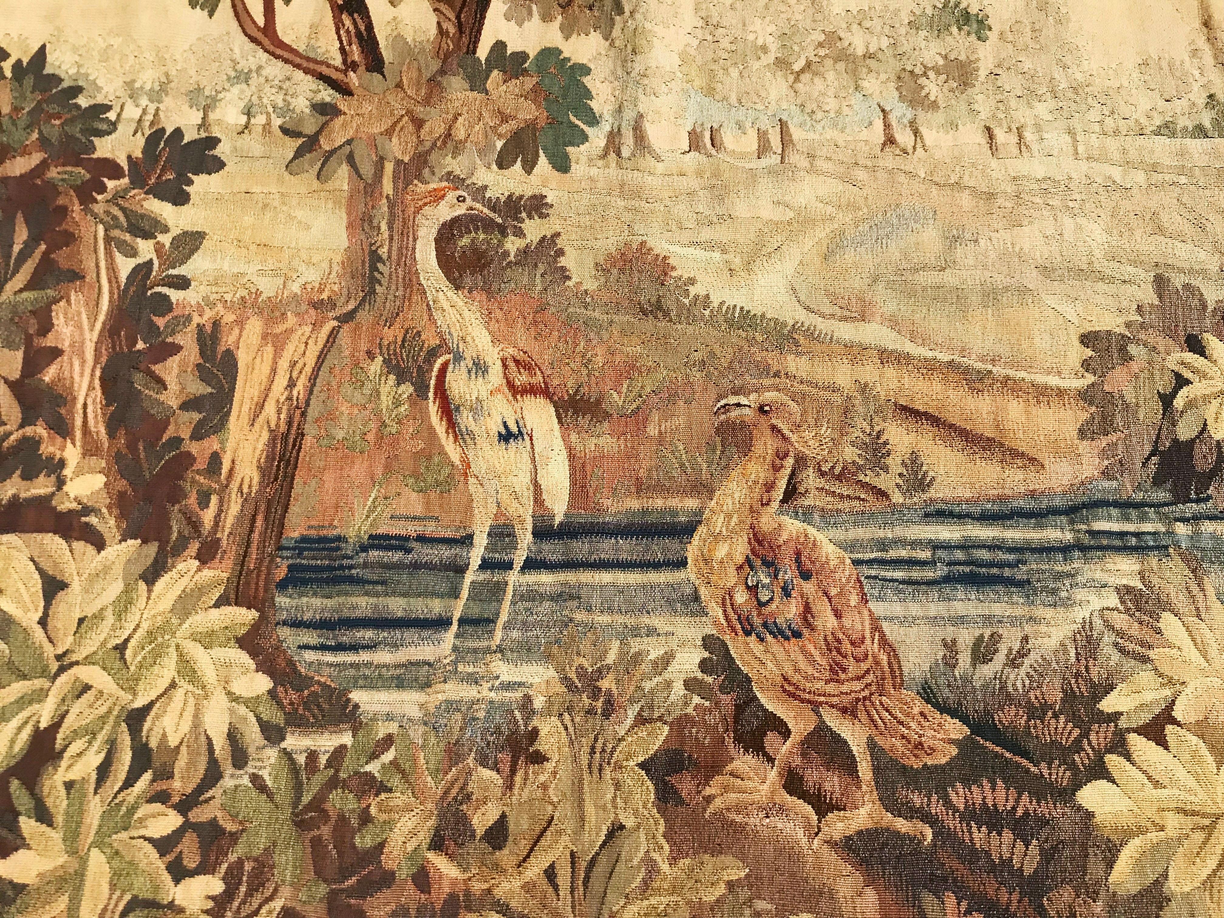 Late 19th Century French Verdure Aubusson Tapestry with Birds, Trees and Stream 3