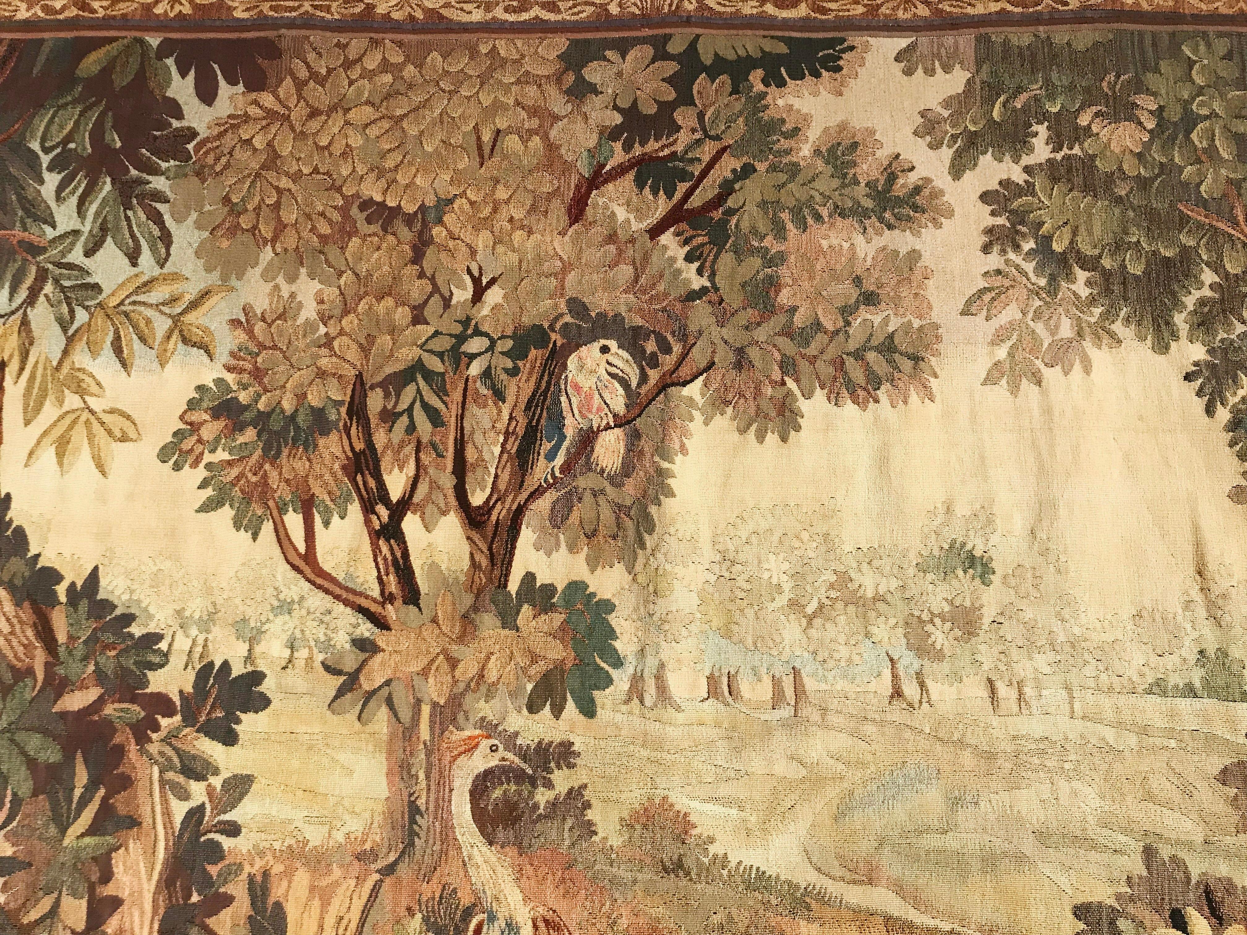 Late 19th Century French Verdure Aubusson Tapestry with Birds, Trees and Stream 4
