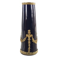 Late 19th Century French Victorian Blue Porcelain and Bronze Vase