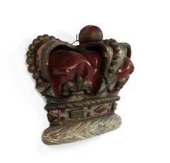 Late 19th Century French Victorian Carved Polychrome Wooden Crown Wall Plaque