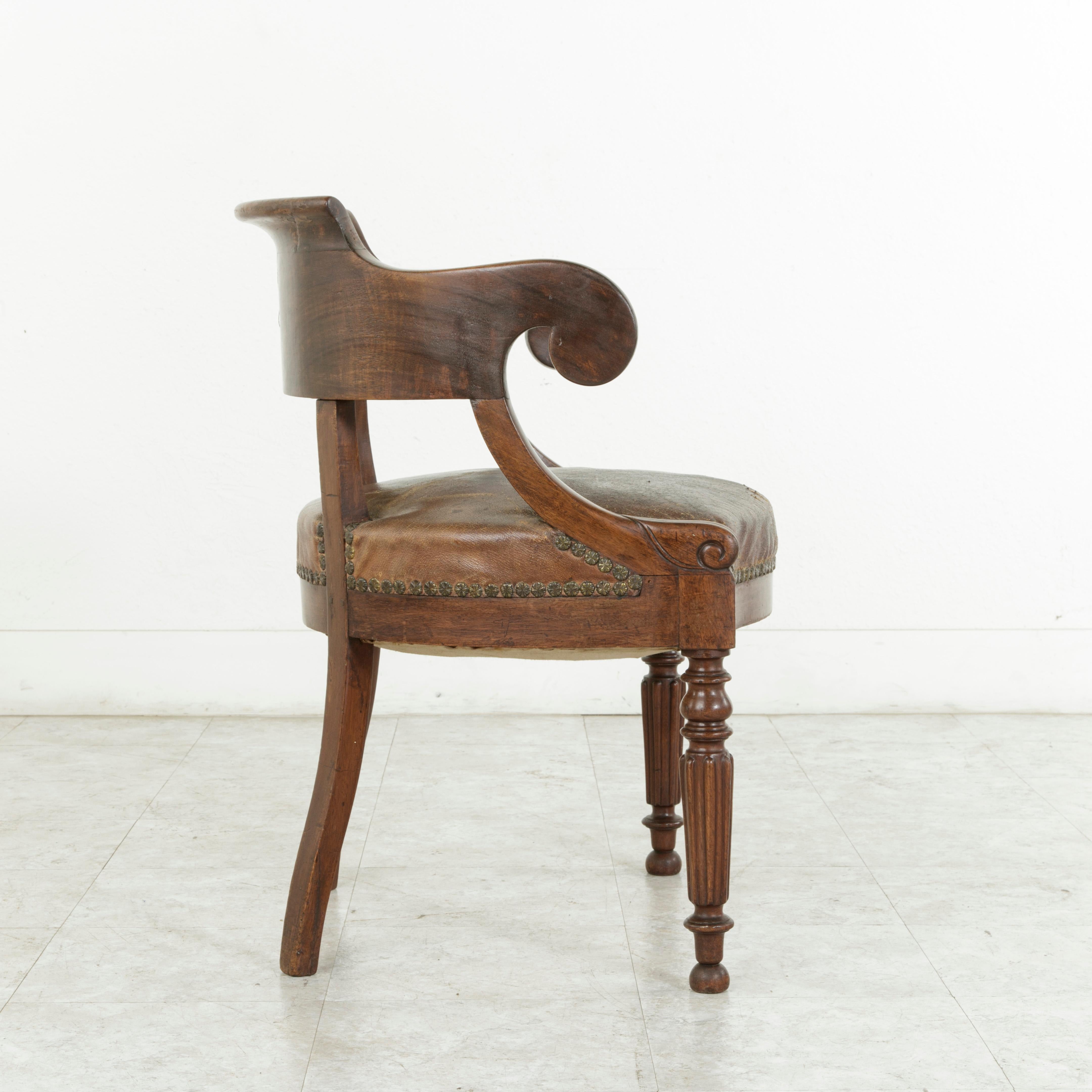Late 19th Century French Walnut Armchair or Desk Chair with Leather Seat 5