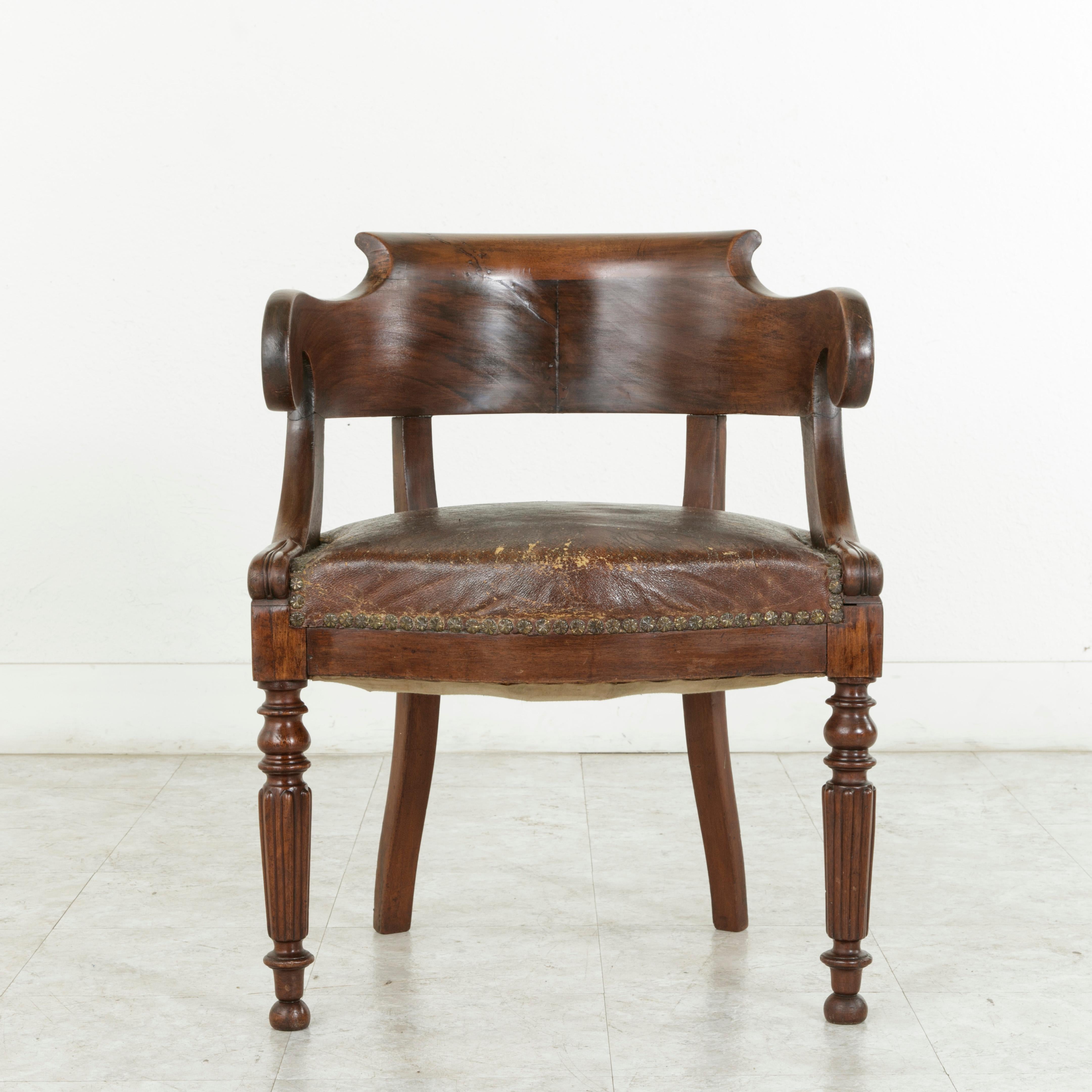 Late 19th Century French Walnut Armchair or Desk Chair with Leather Seat 2