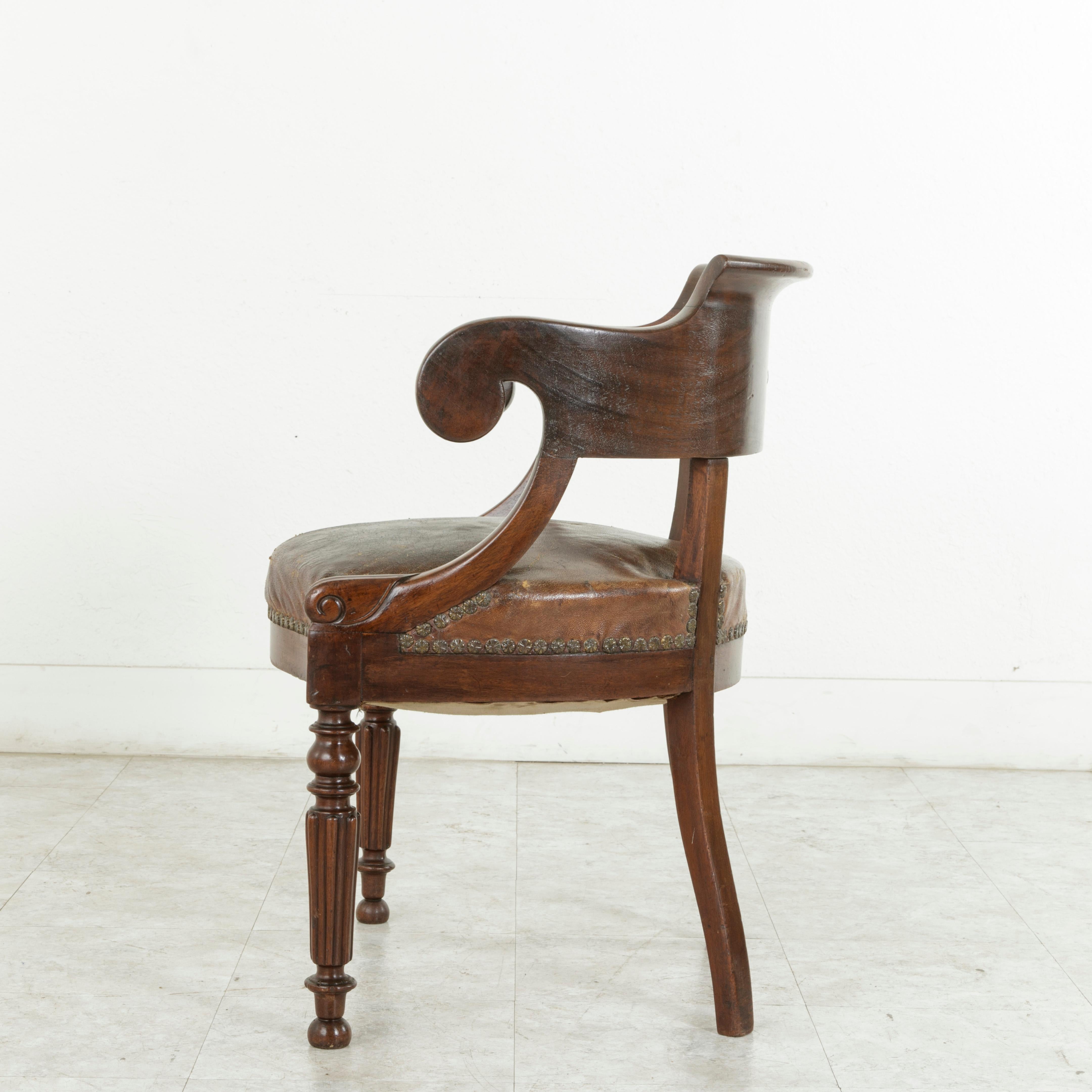 Late 19th Century French Walnut Armchair or Desk Chair with Leather Seat 3