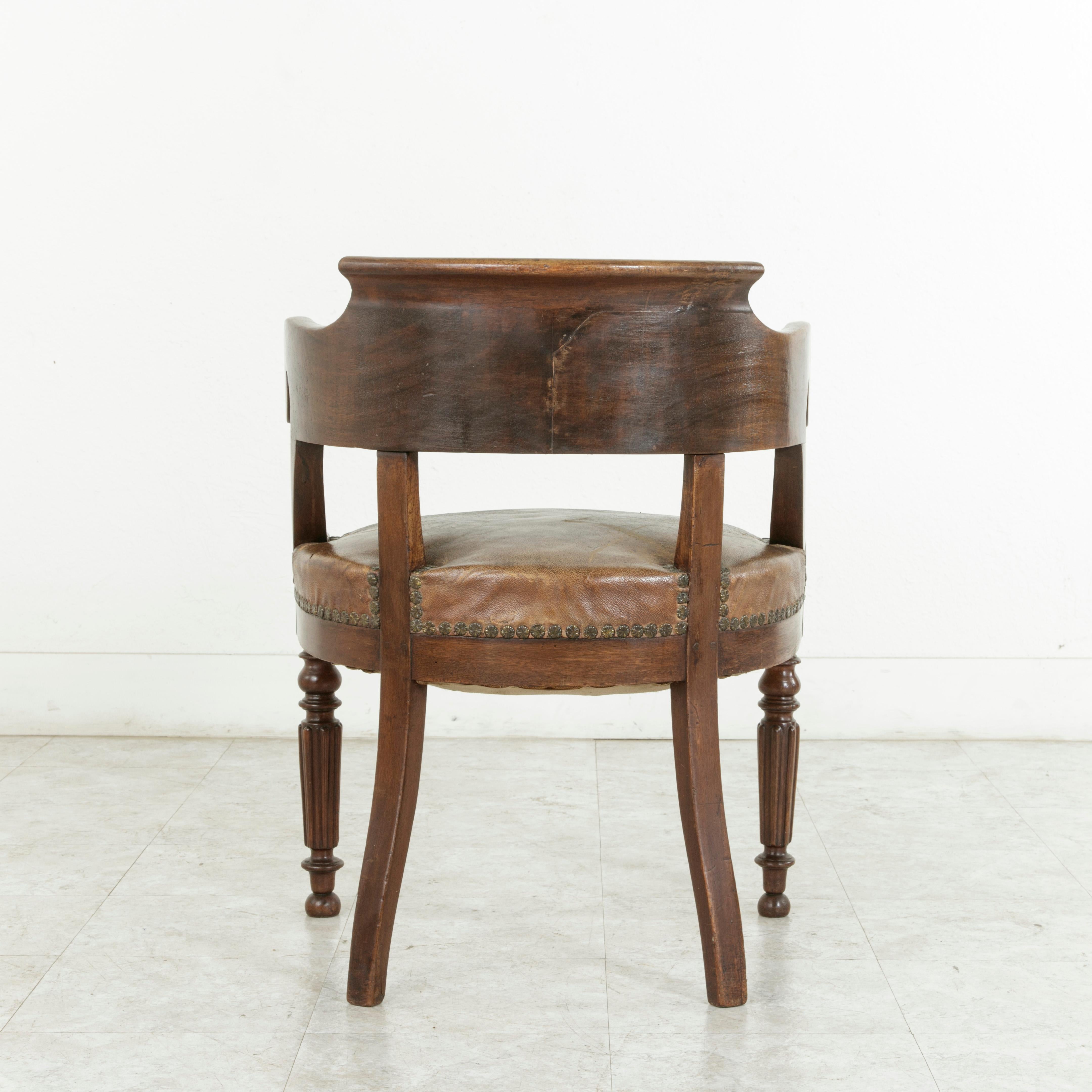 Late 19th Century French Walnut Armchair or Desk Chair with Leather Seat 4