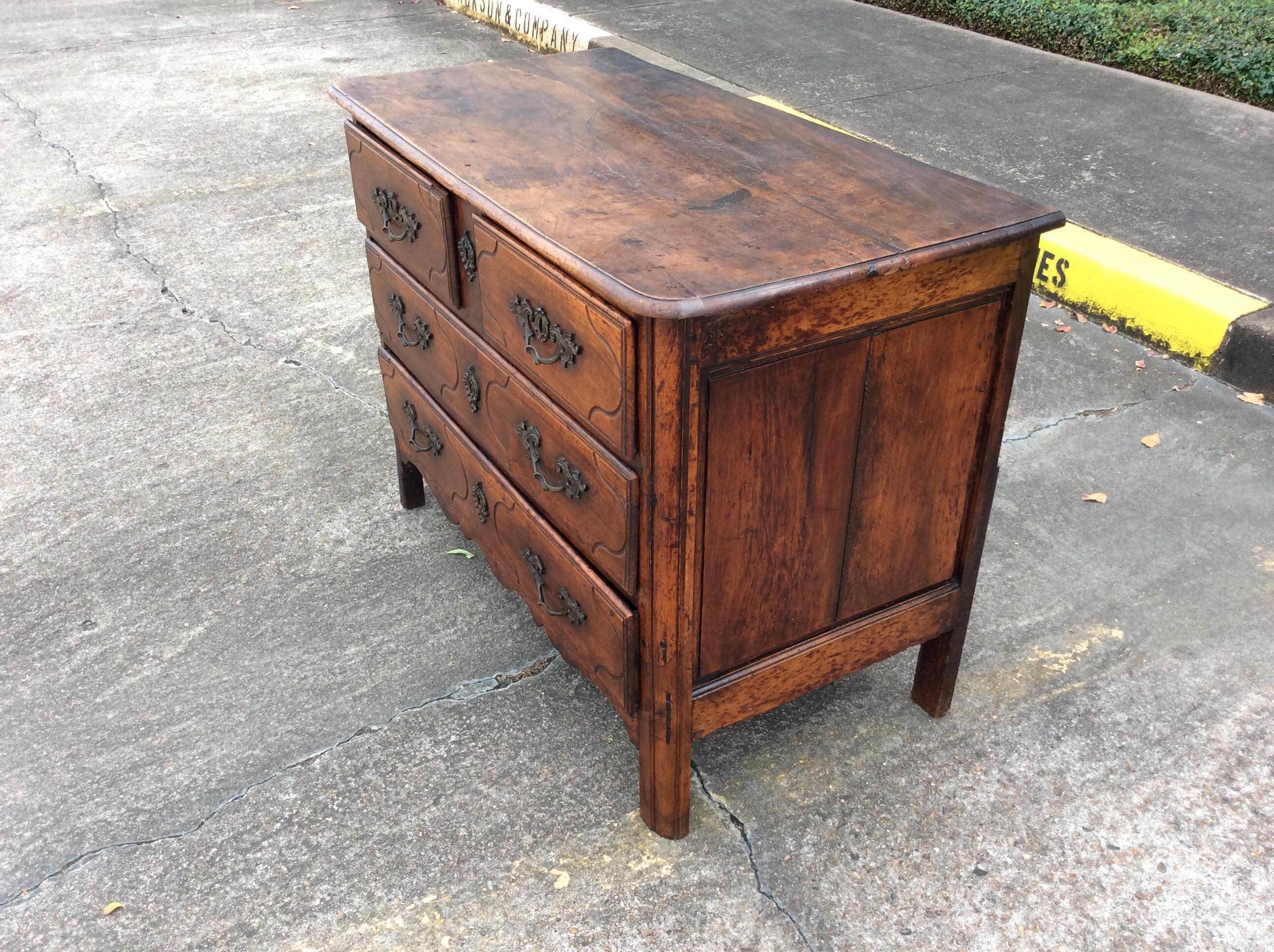 Hand-Crafted Late 19th Century French Walnut Four Drawer Commode