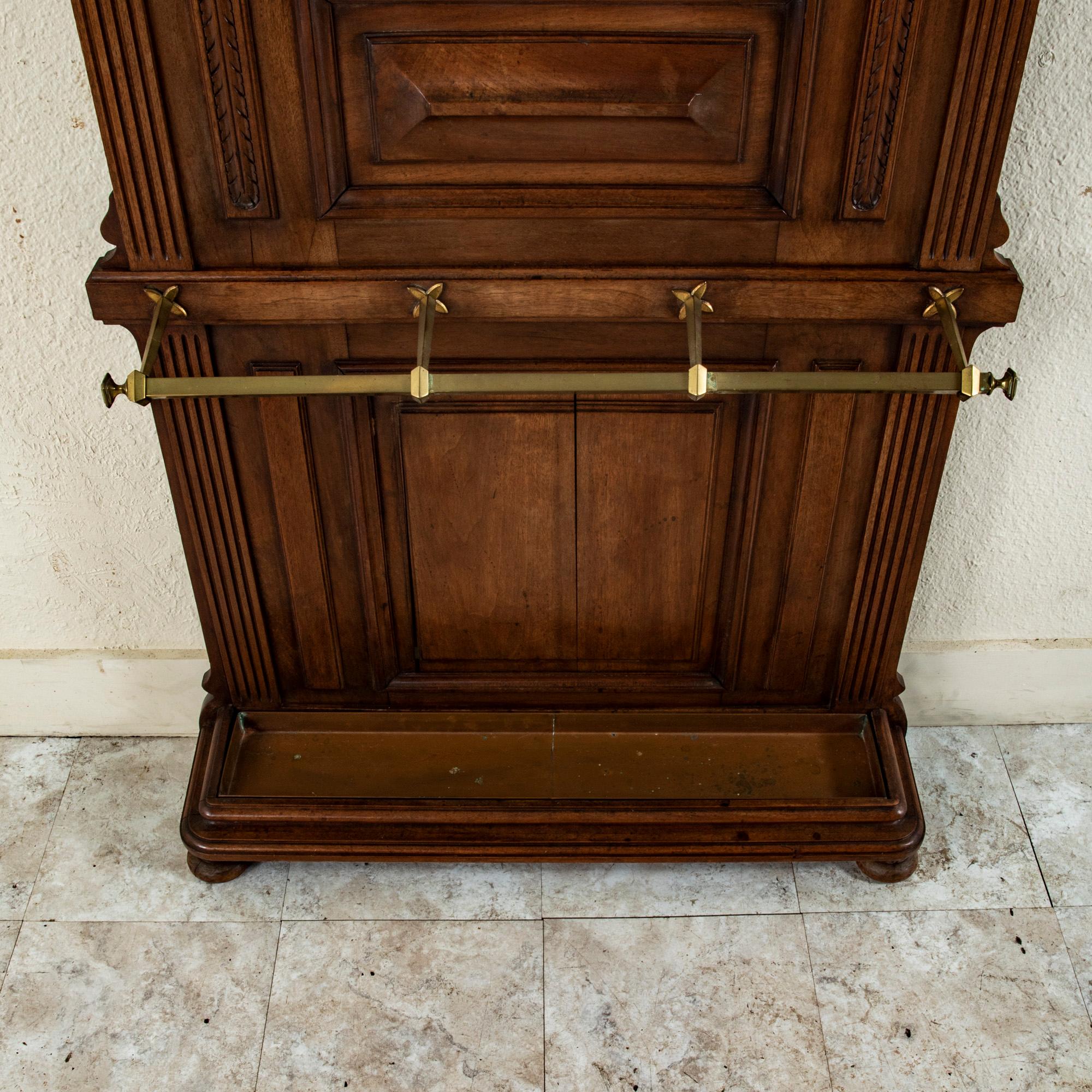 Late 19th Century French Walnut Hall Tree with Beveled Glass Mirror 6