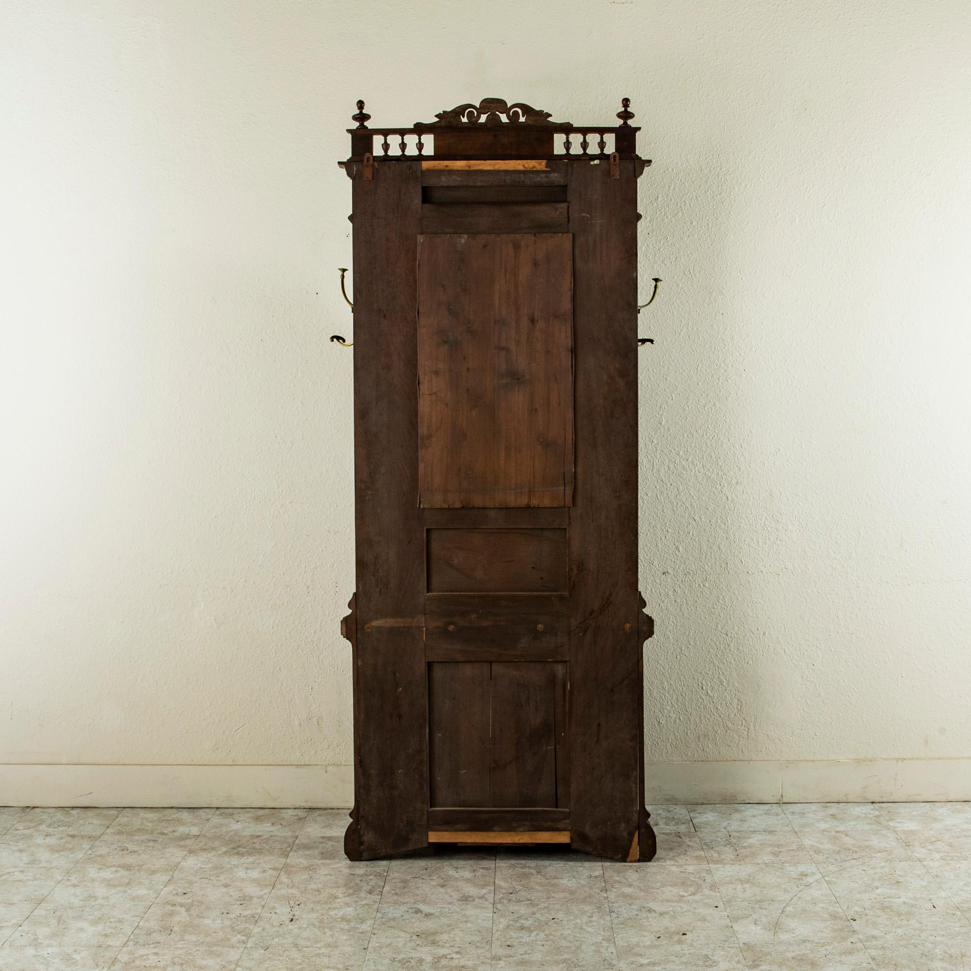 Late 19th Century French Walnut Hall Tree with Beveled Glass Mirror 13