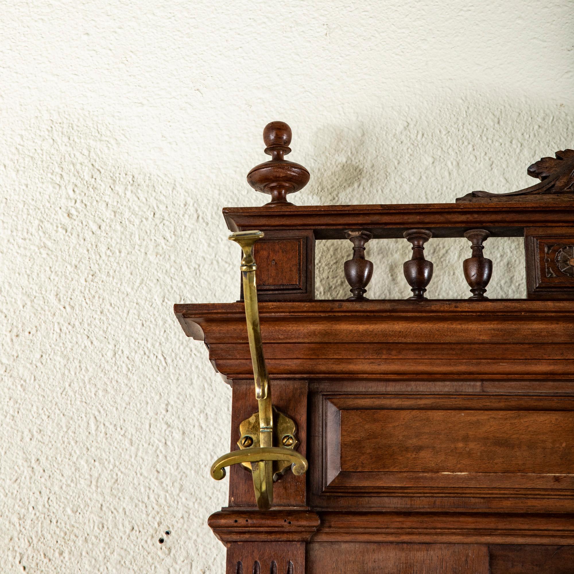 Late 19th Century French Walnut Hall Tree with Beveled Glass Mirror 5