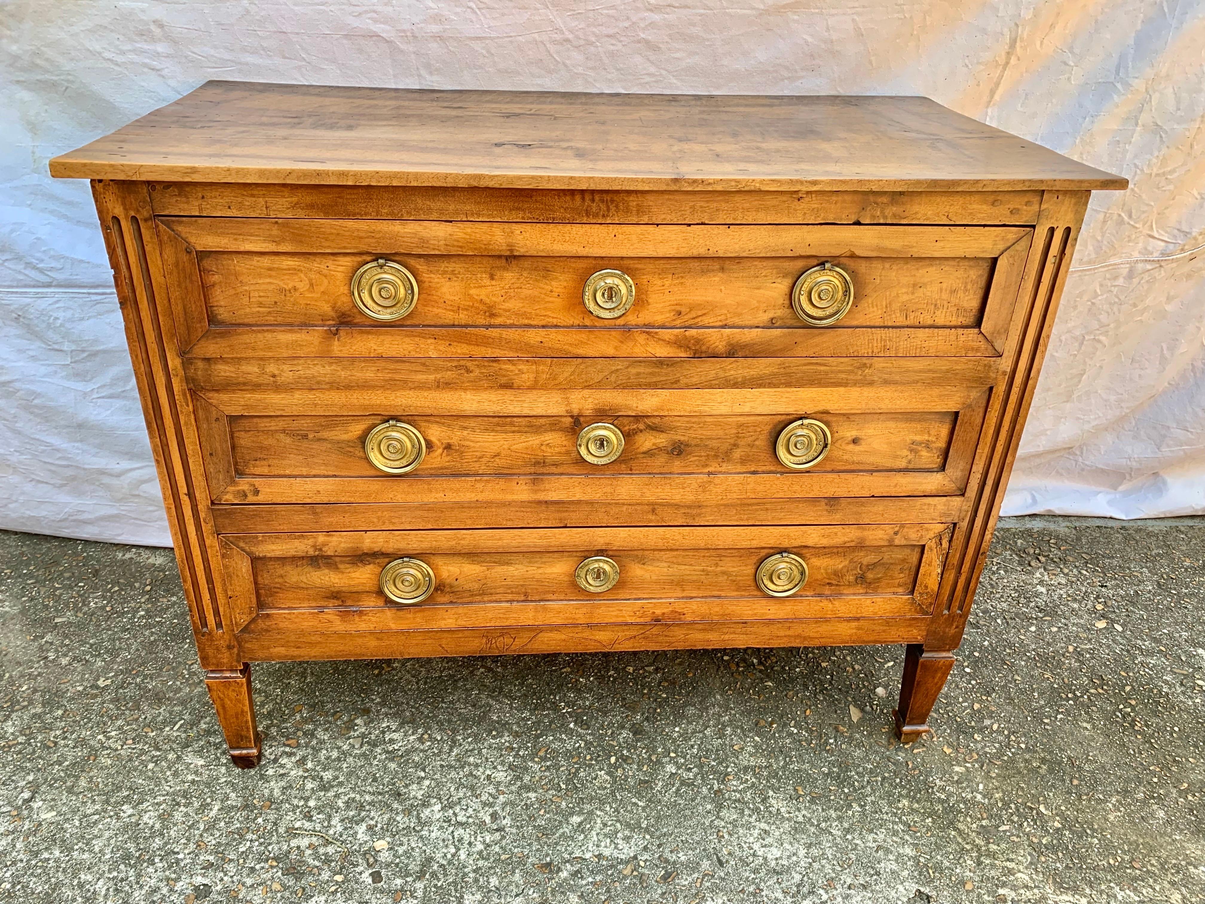 Late 19th Century French Walnut Louis XVI Style Three Drawer Commode In Good Condition For Sale In Burton, TX