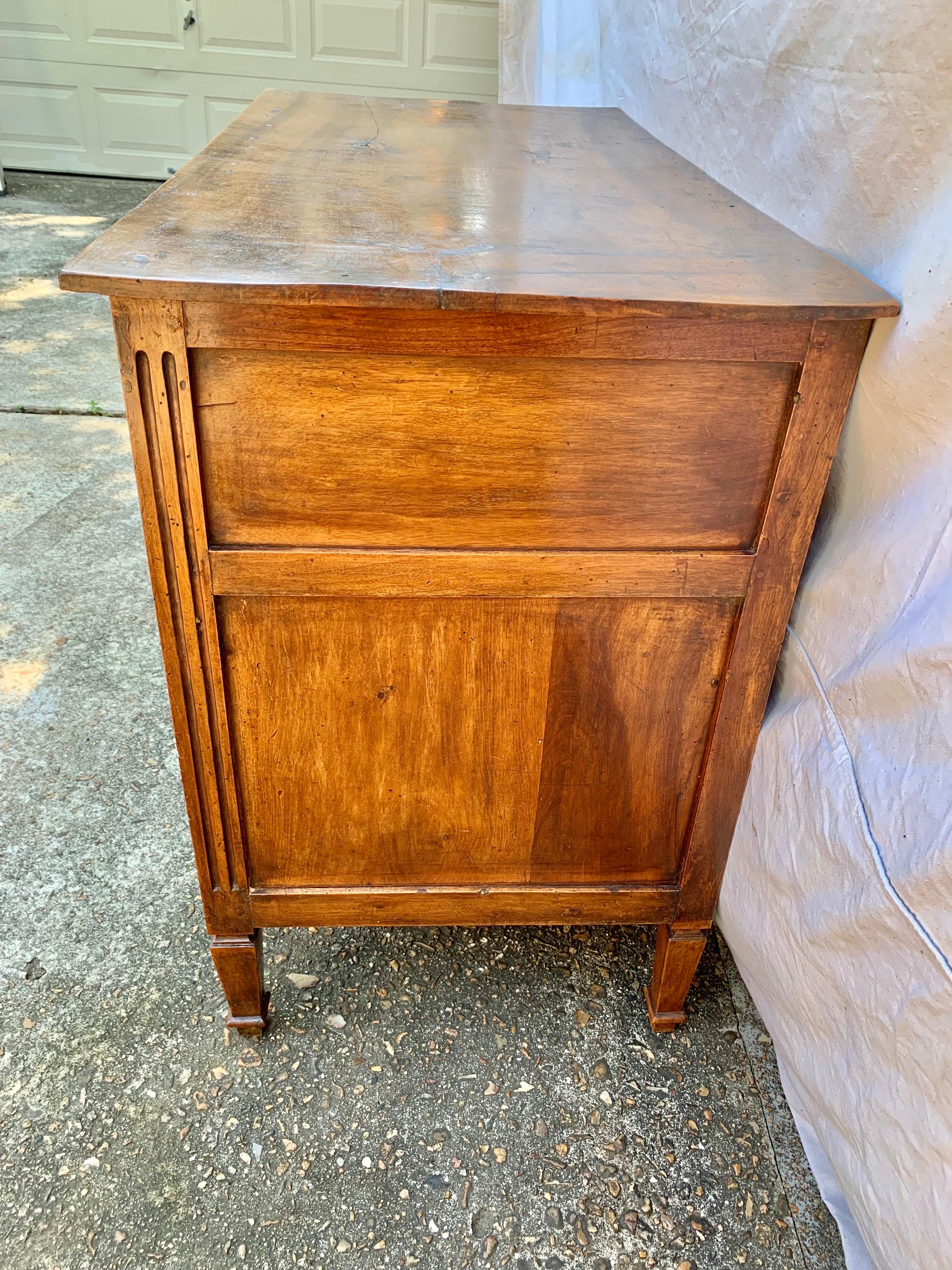 Brass Late 19th Century French Walnut Louis XVI Style Three Drawer Commode For Sale