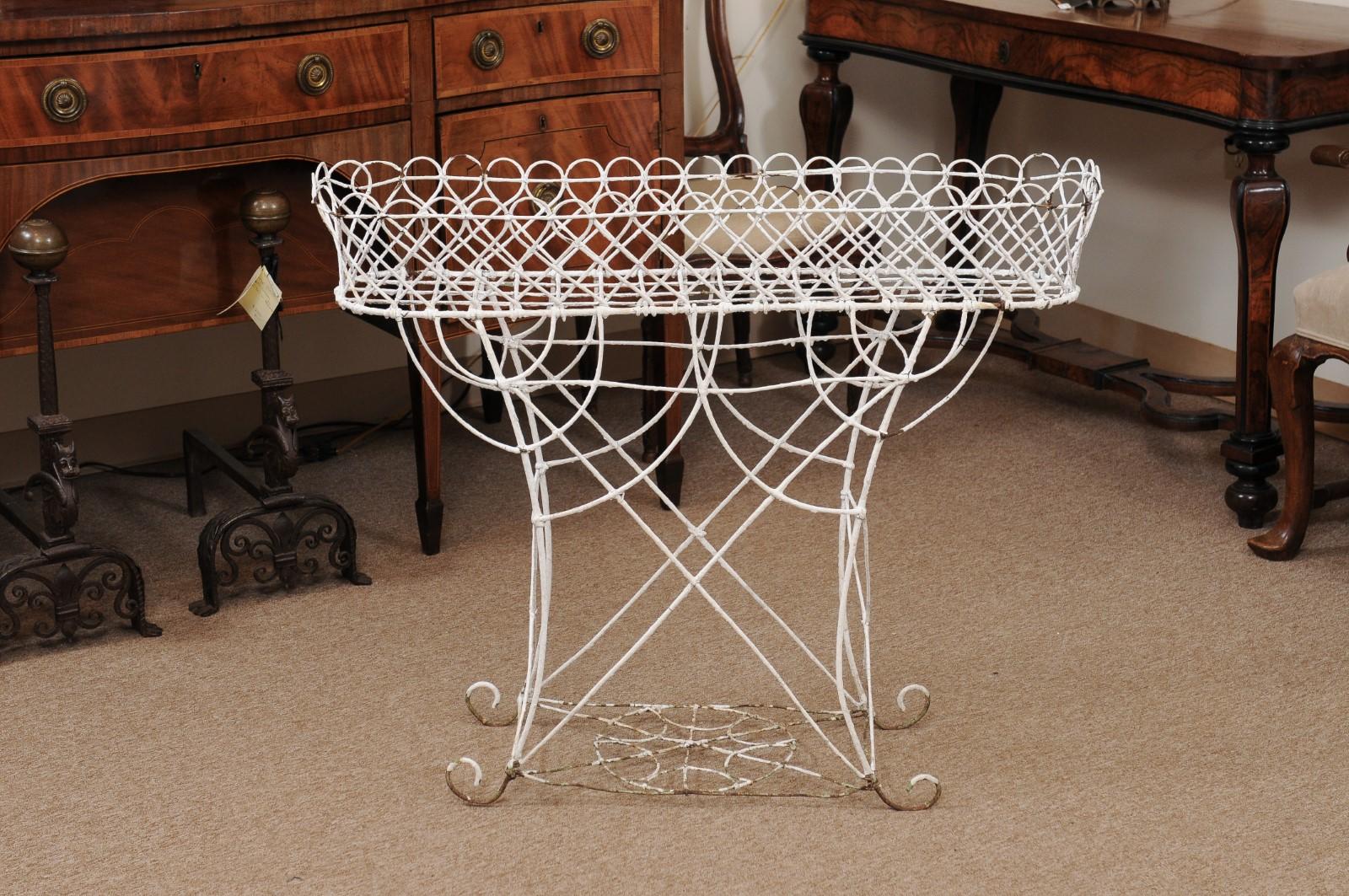 Late 19th Century French White Painted Wire Plant Stand For Sale 6