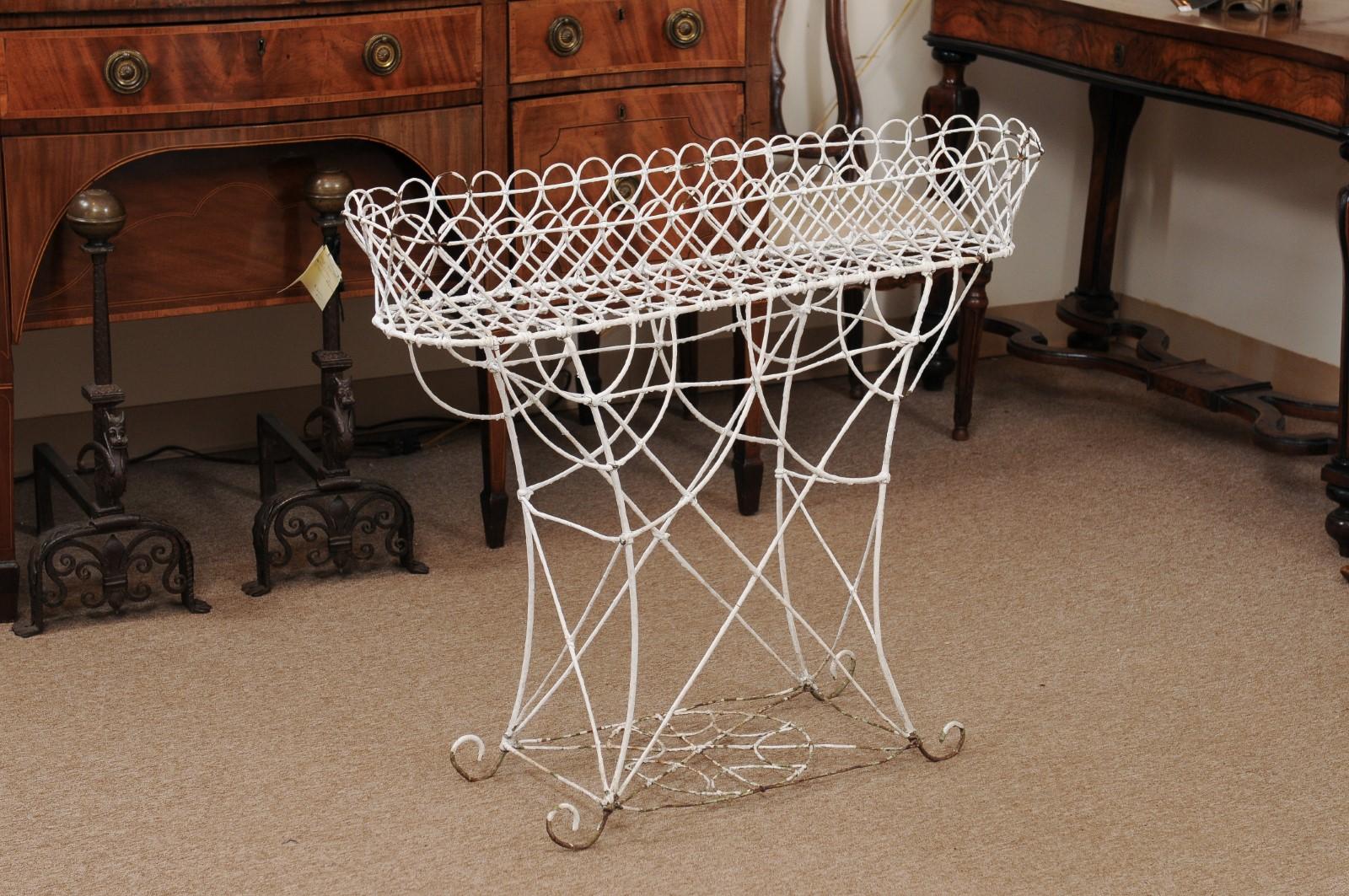 Late 19th Century French White Painted Wire Plant Stand For Sale 7