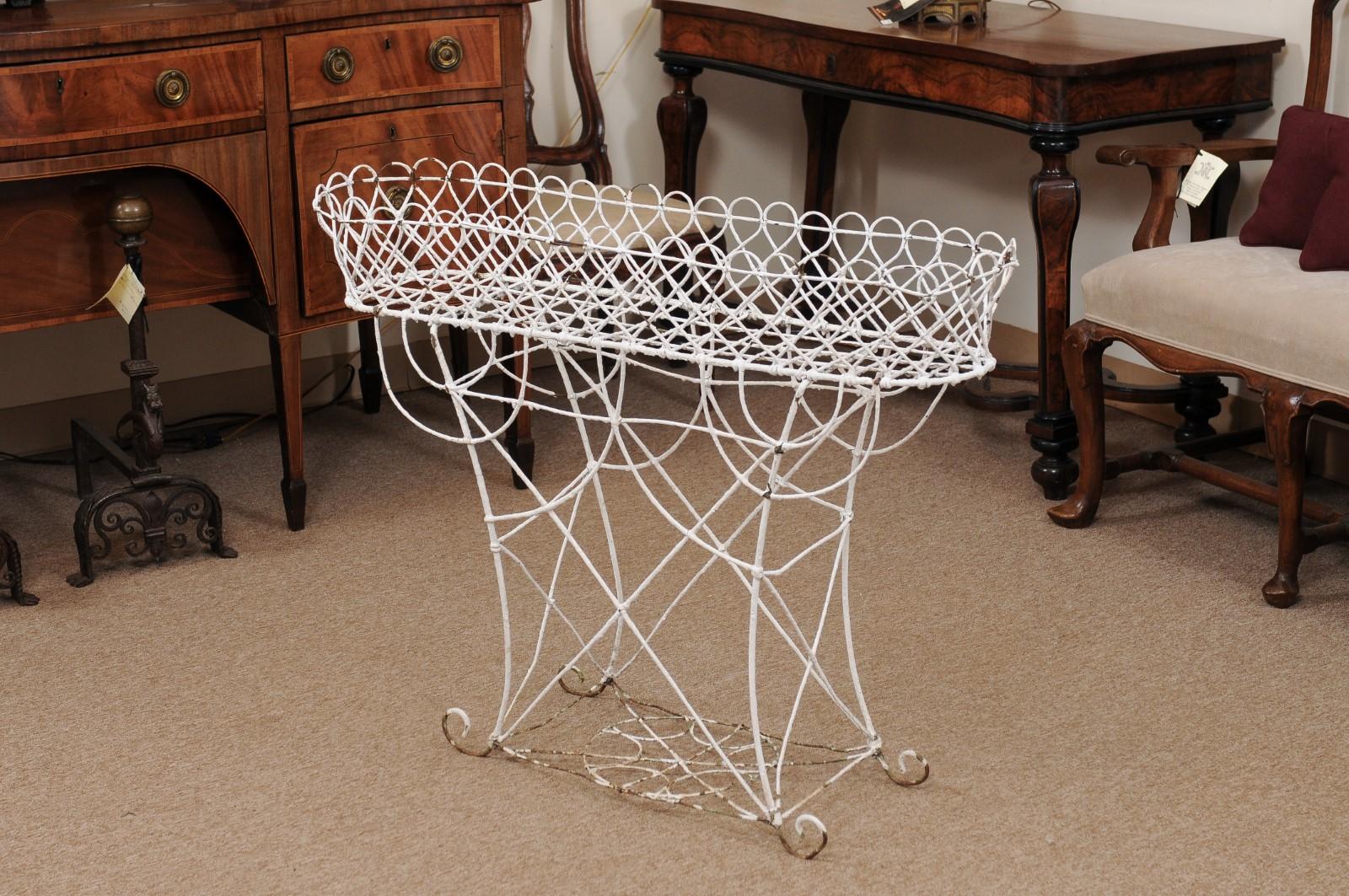 Late 19th Century French White Painted Wire Plant Stand For Sale 10