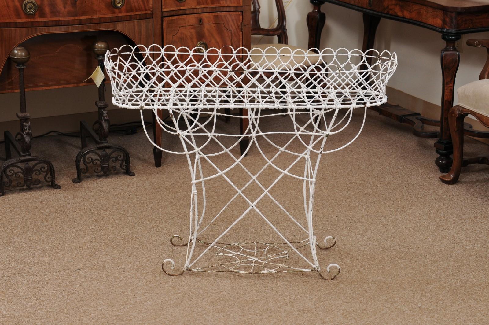 Late 19th Century French White Painted Wire Plant Stand For Sale 11