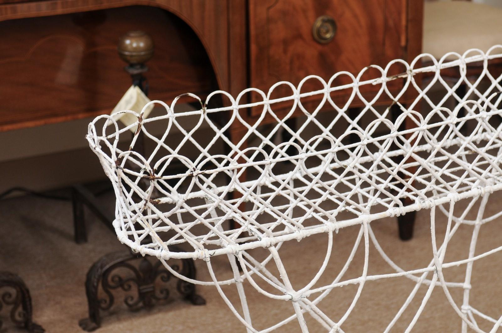 Metal Late 19th Century French White Painted Wire Plant Stand For Sale