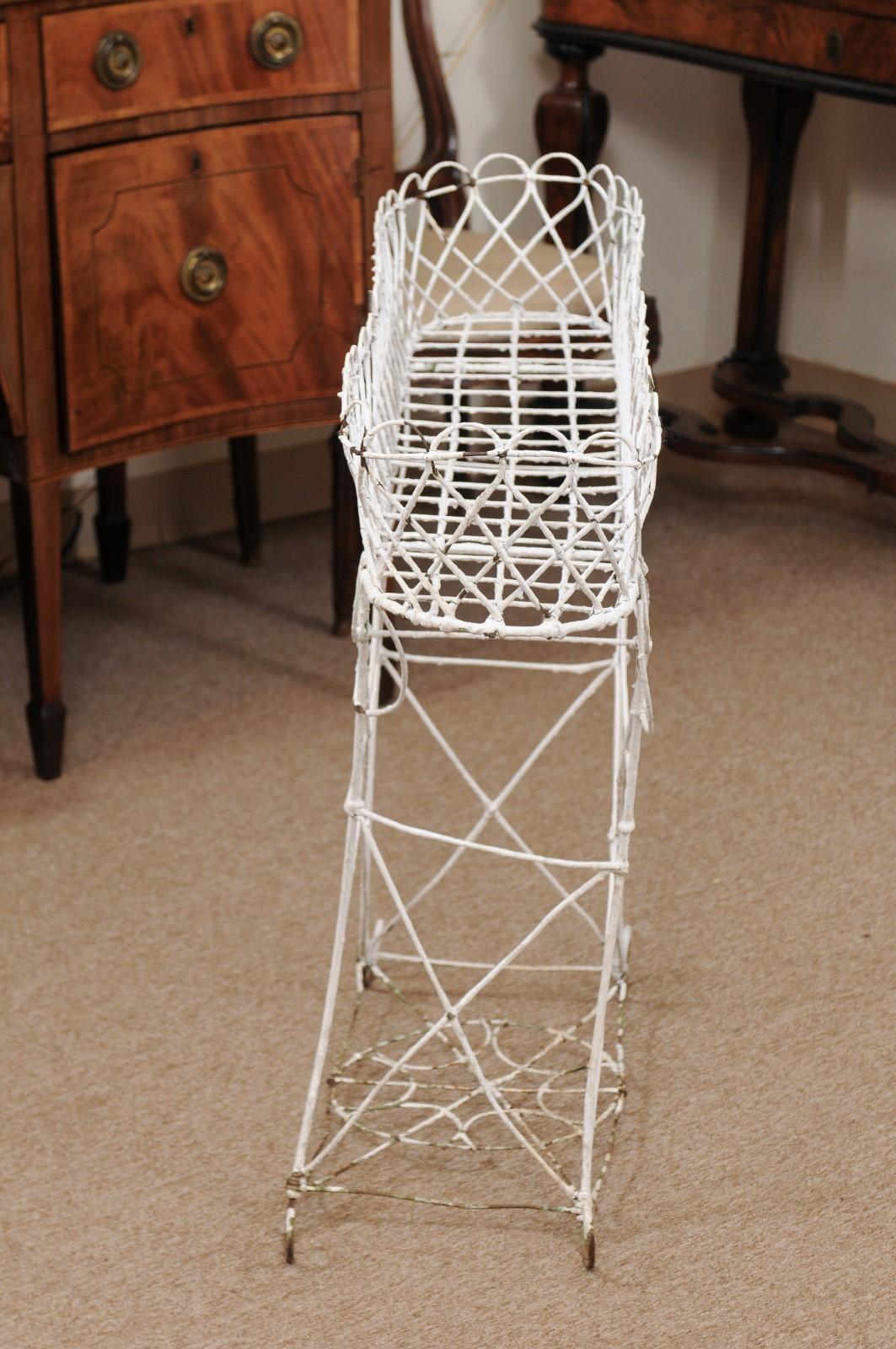 Late 19th Century French White Painted Wire Plant Stand For Sale 4
