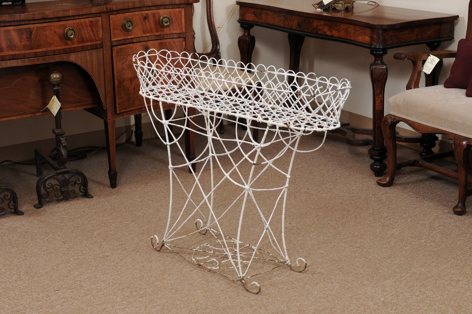Late 19th Century French White Painted Wire Plant Stand For Sale 5