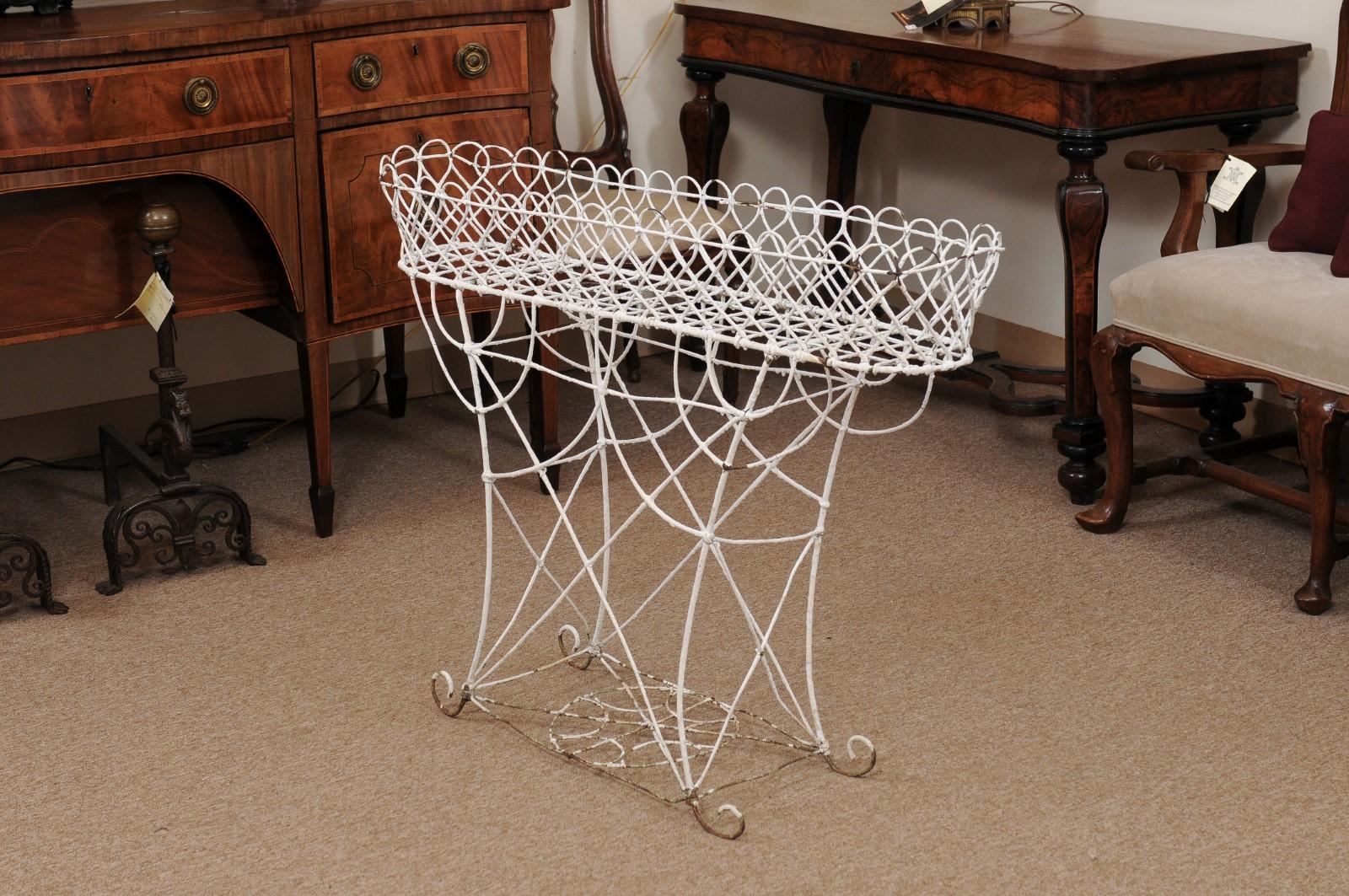 Late 19th Century French White Painted Wire Plant Stand 4