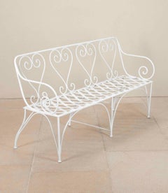 Late 19th Century French White Painted Wrought Iron Garden Bench