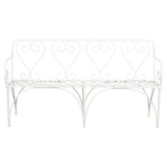 Late 19th Century French White Painted Wrought Iron Garden Bench