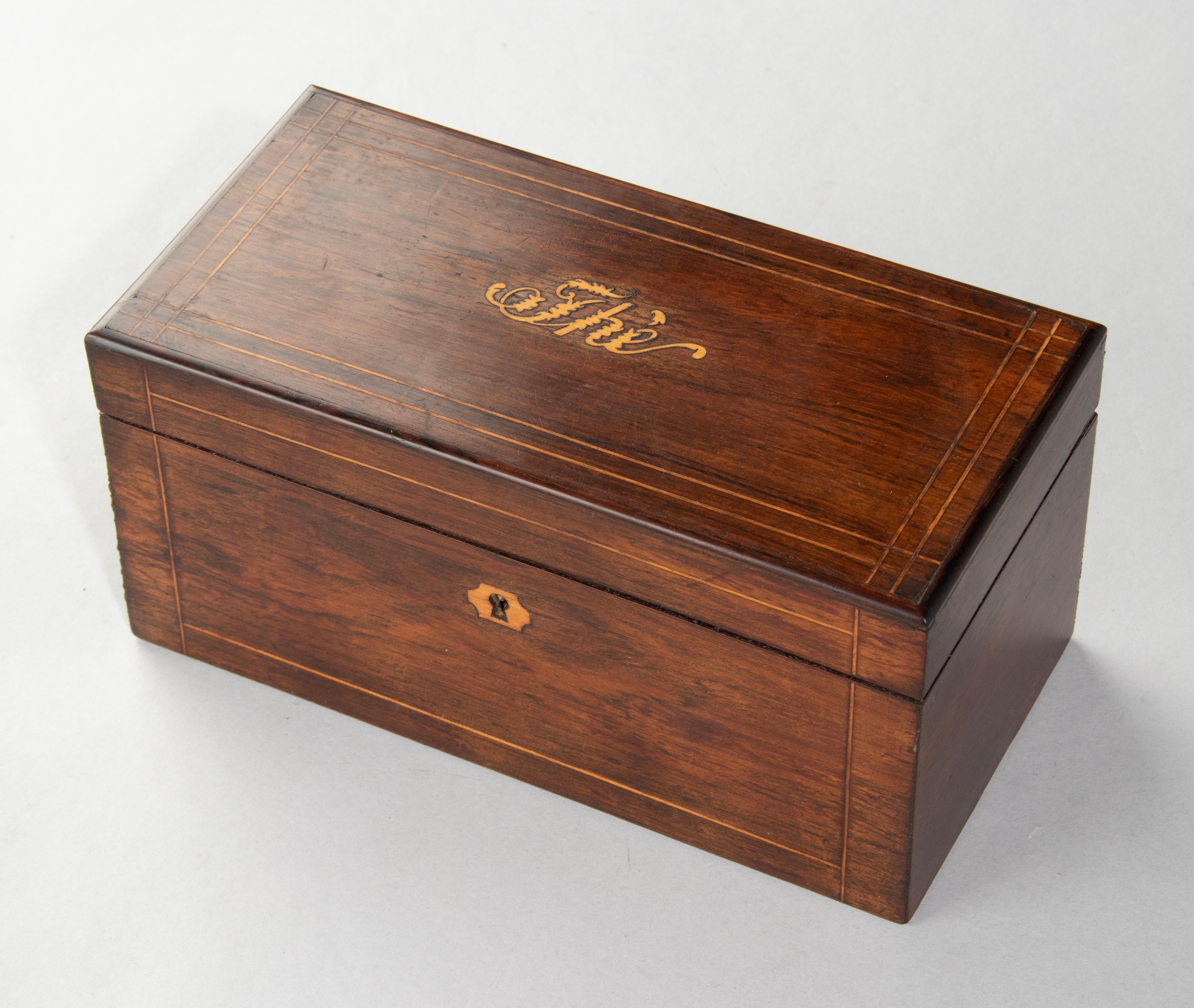 Boîte à thé en marqueterie de placage de bois française de la fin du 19e siècle en vente 2