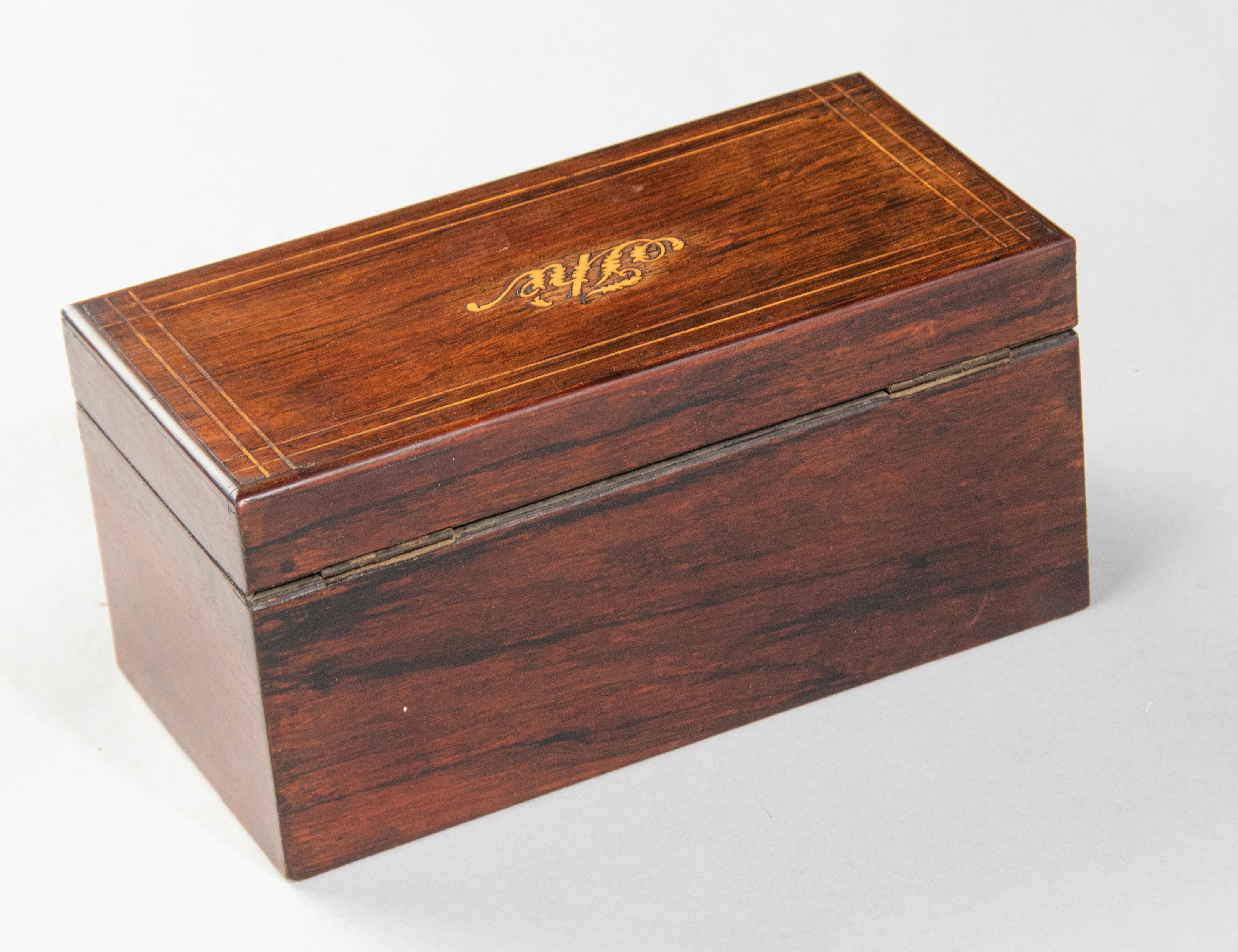 Boîte à thé en marqueterie de placage de bois française de la fin du 19e siècle en vente 4