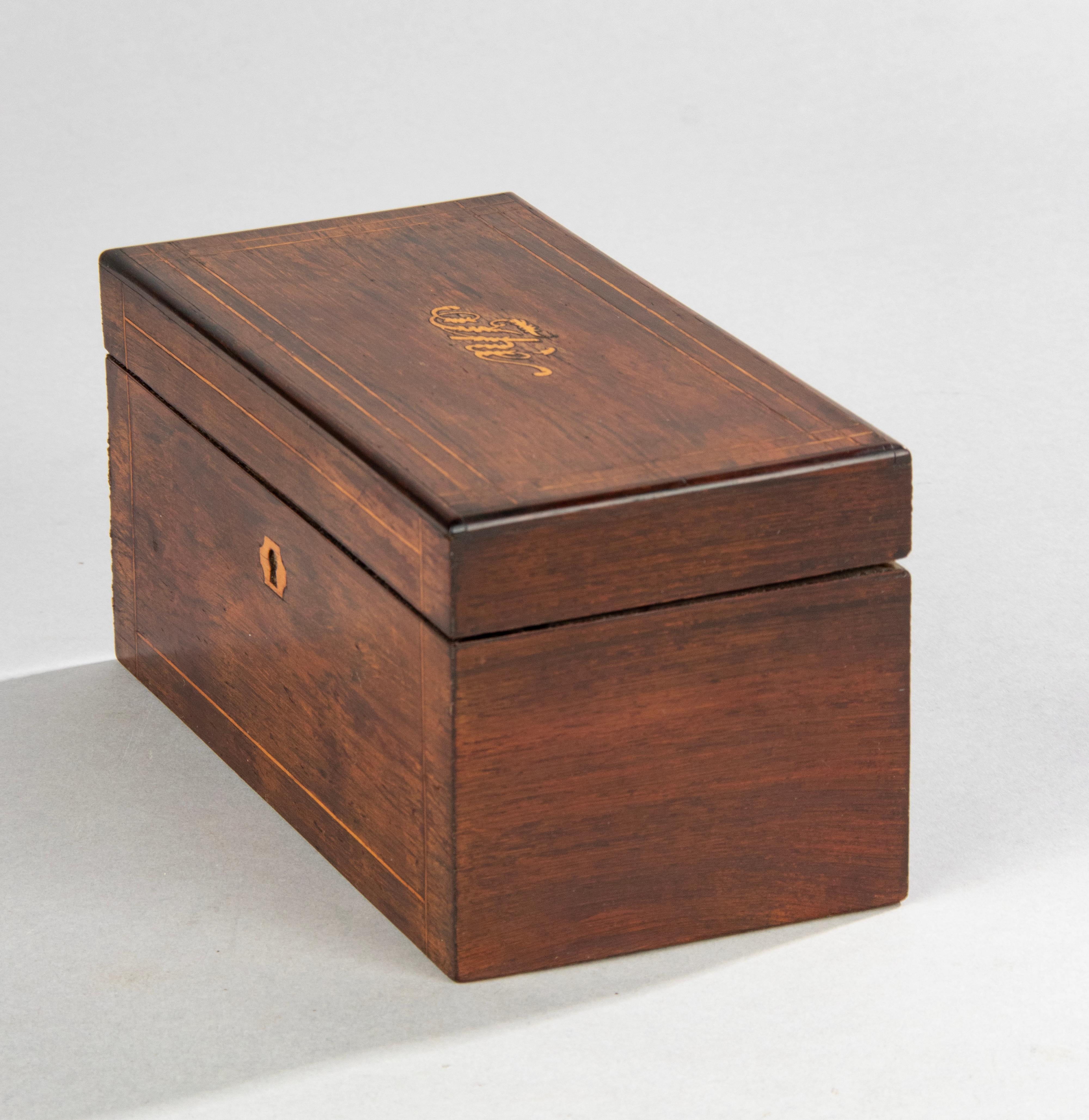 Boîte à thé en marqueterie de placage de bois française de la fin du 19e siècle en vente 6