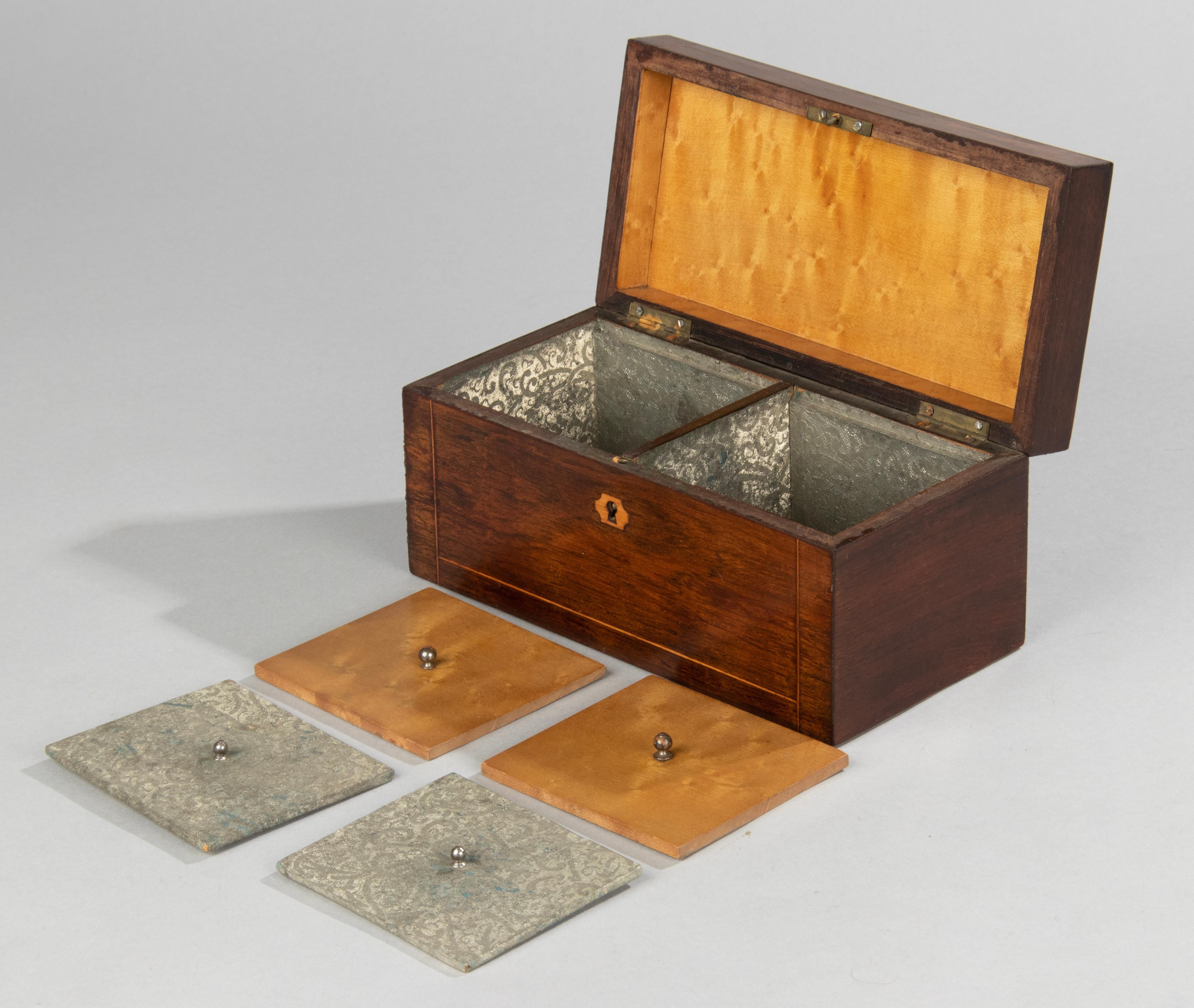 Beech Late 19th Century French Wood Veneer Marquetry Tea Caddy For Sale