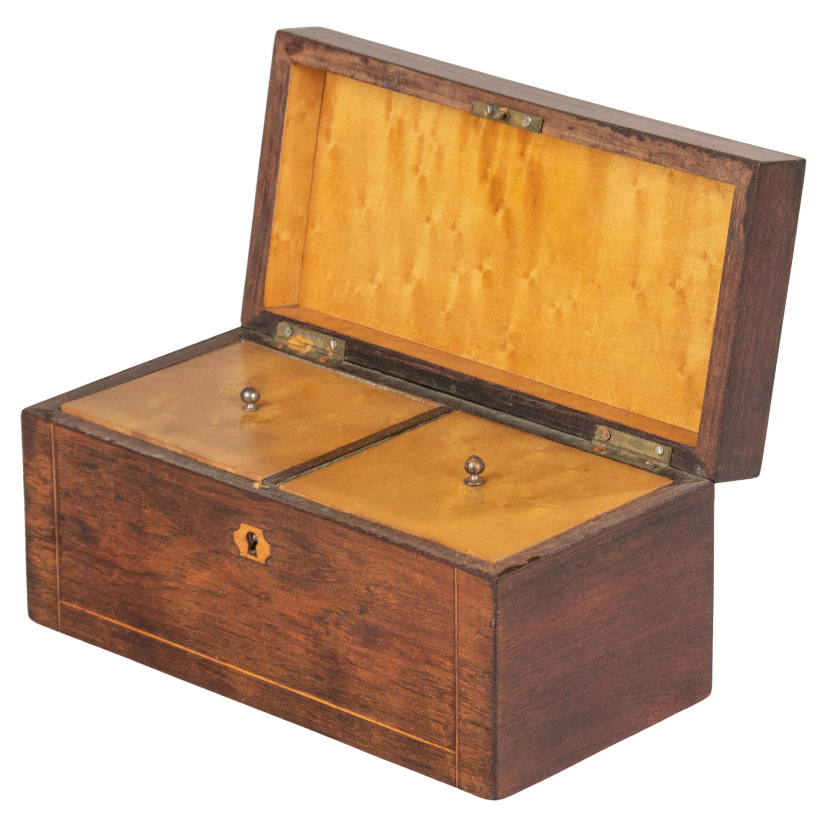 Late 19th Century French Wood Veneer Marquetry Tea Caddy For Sale