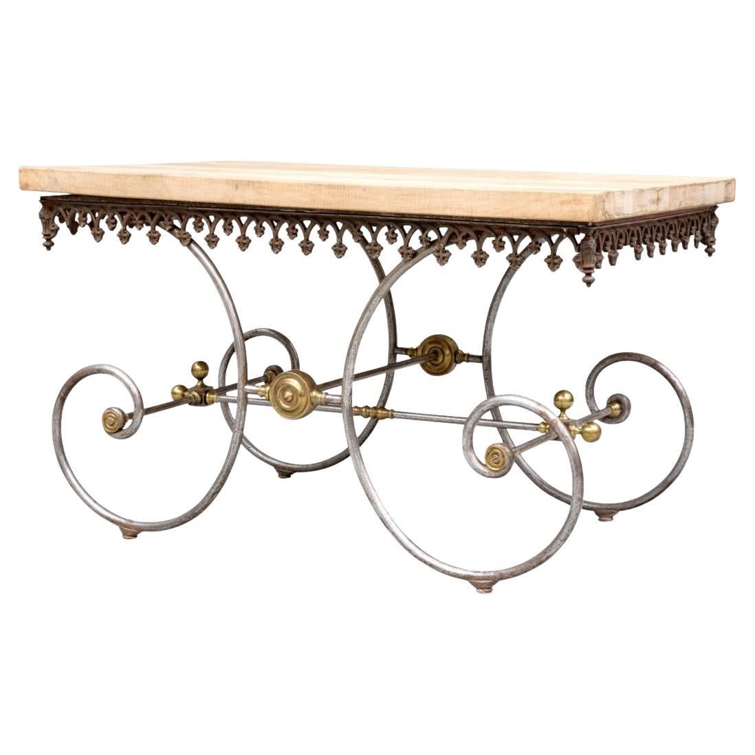 Late 19th Century French Wrought Iron And Brass Gothic Revival Pastry Table For Sale
