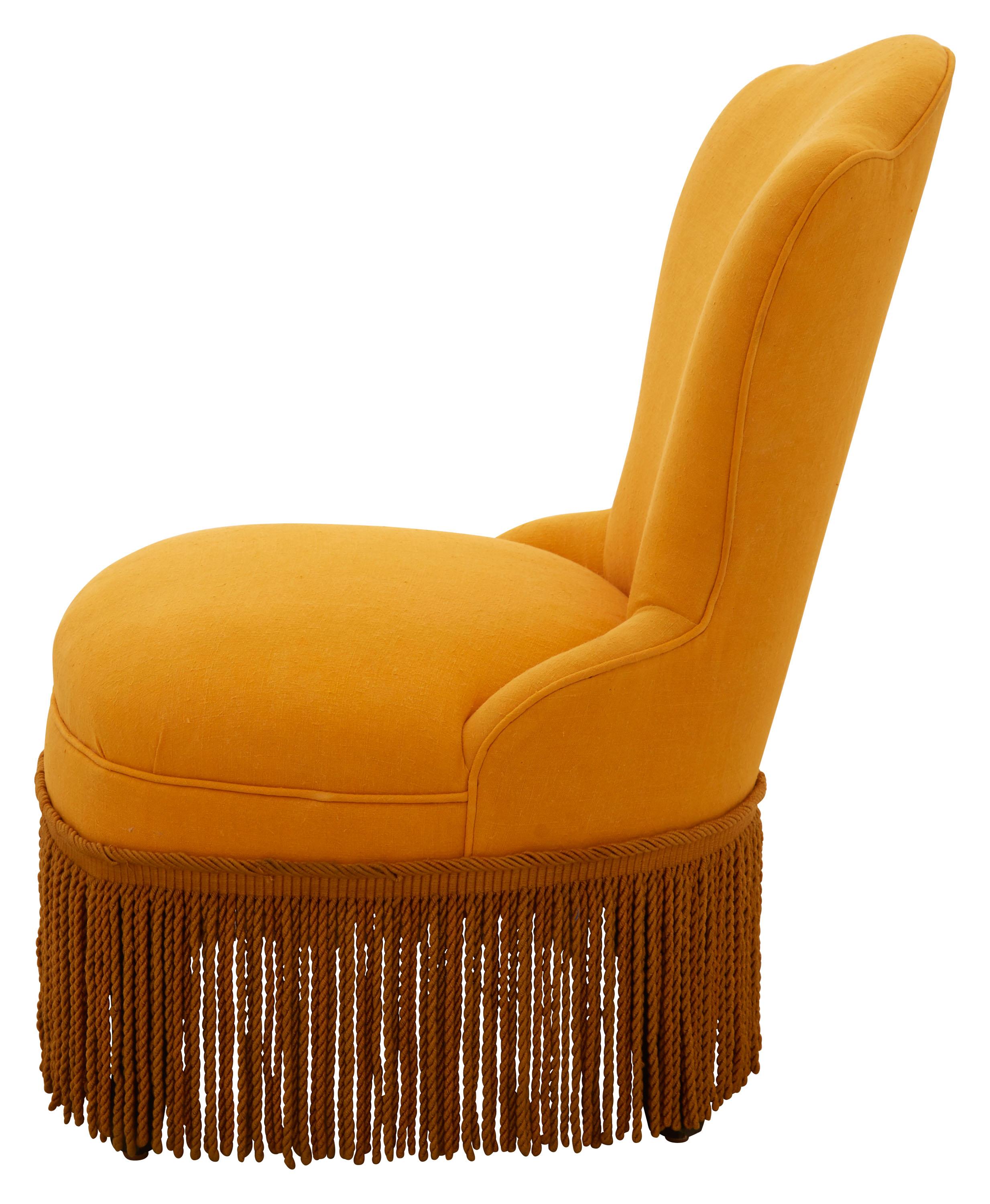 Napoleon III Late 19th Century Fringed Yellow Slipper Chair