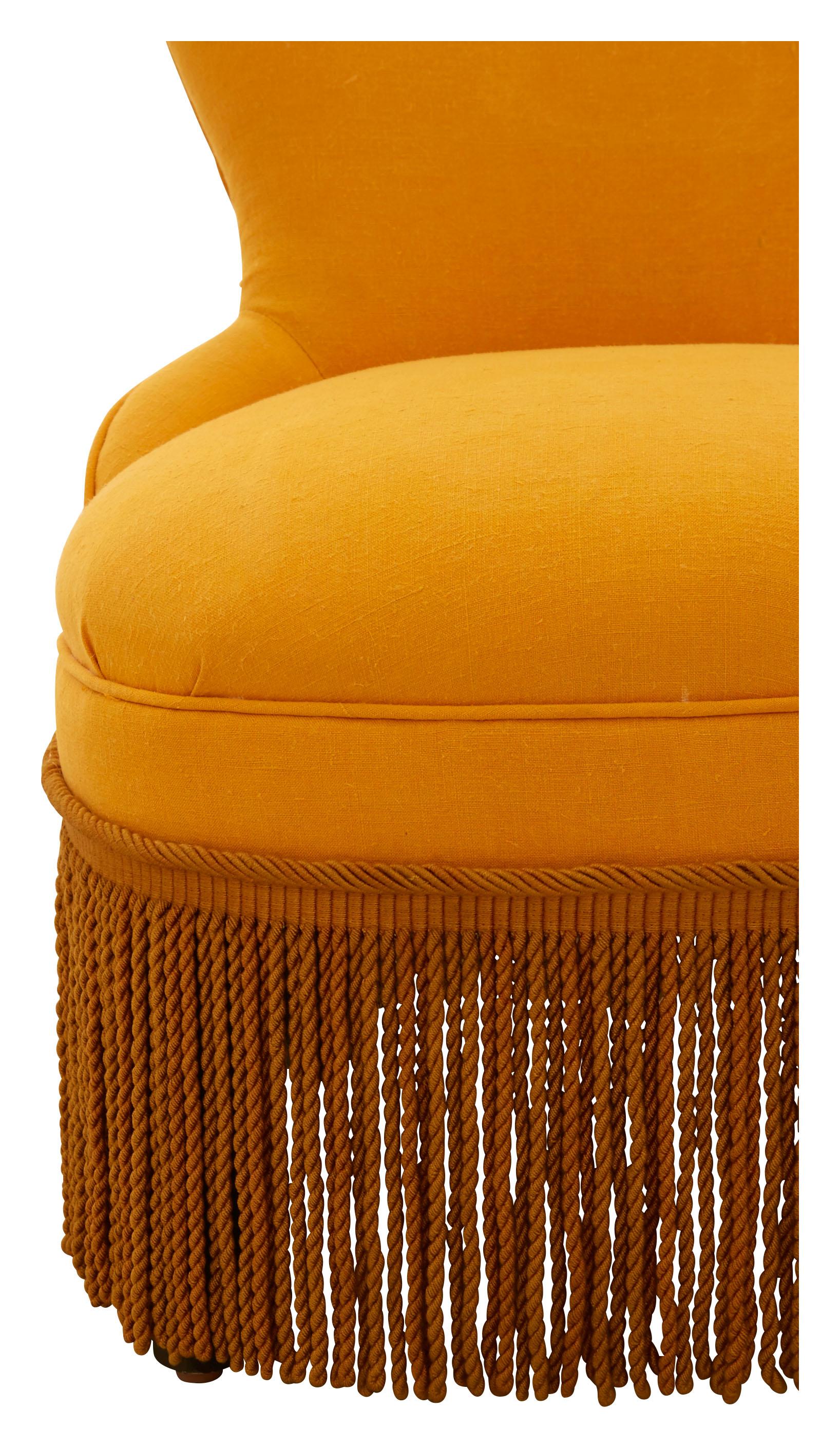 Late 19th Century Fringed Yellow Slipper Chair 1