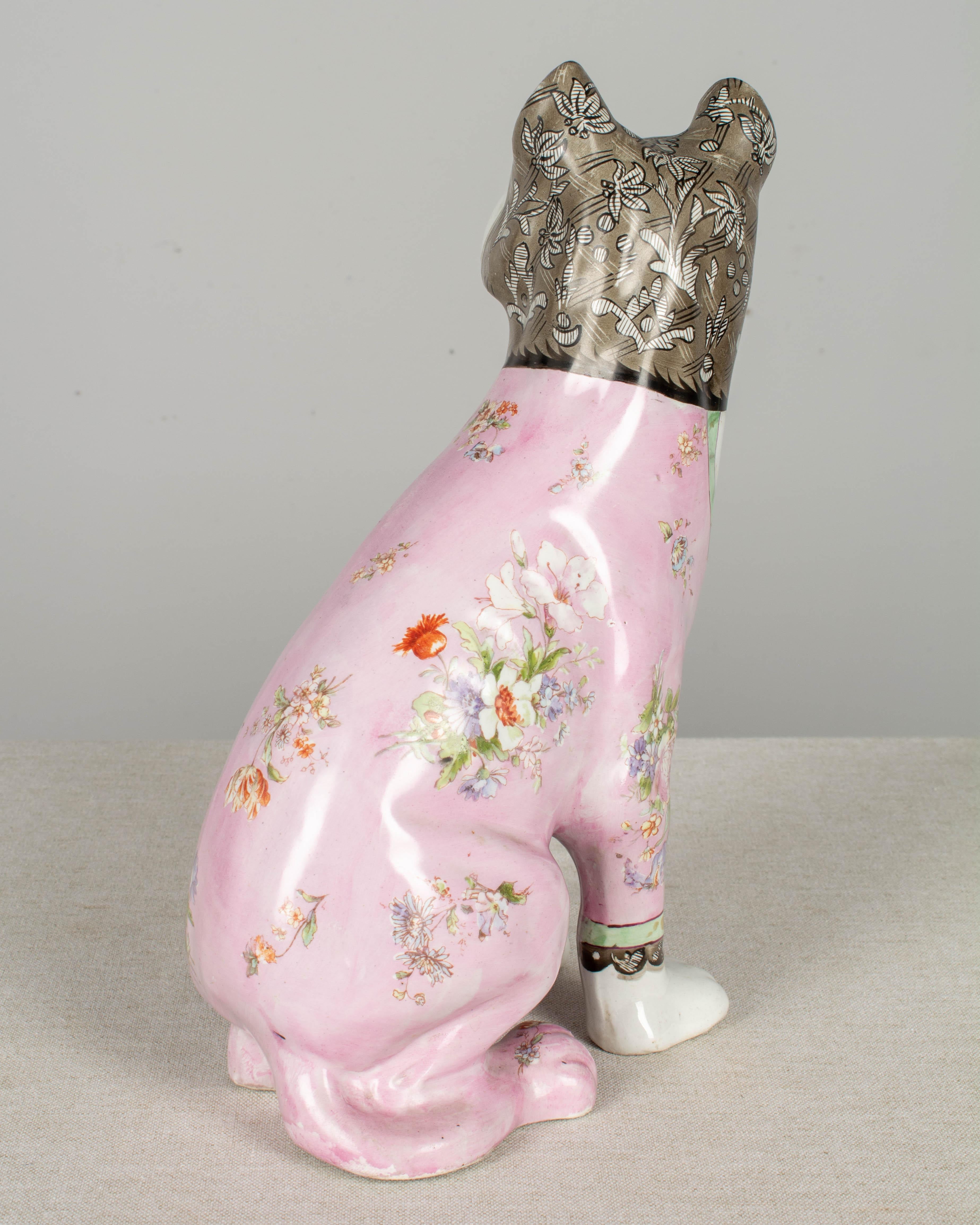 Hand-Painted Late 19th Century Galle Faience Dog