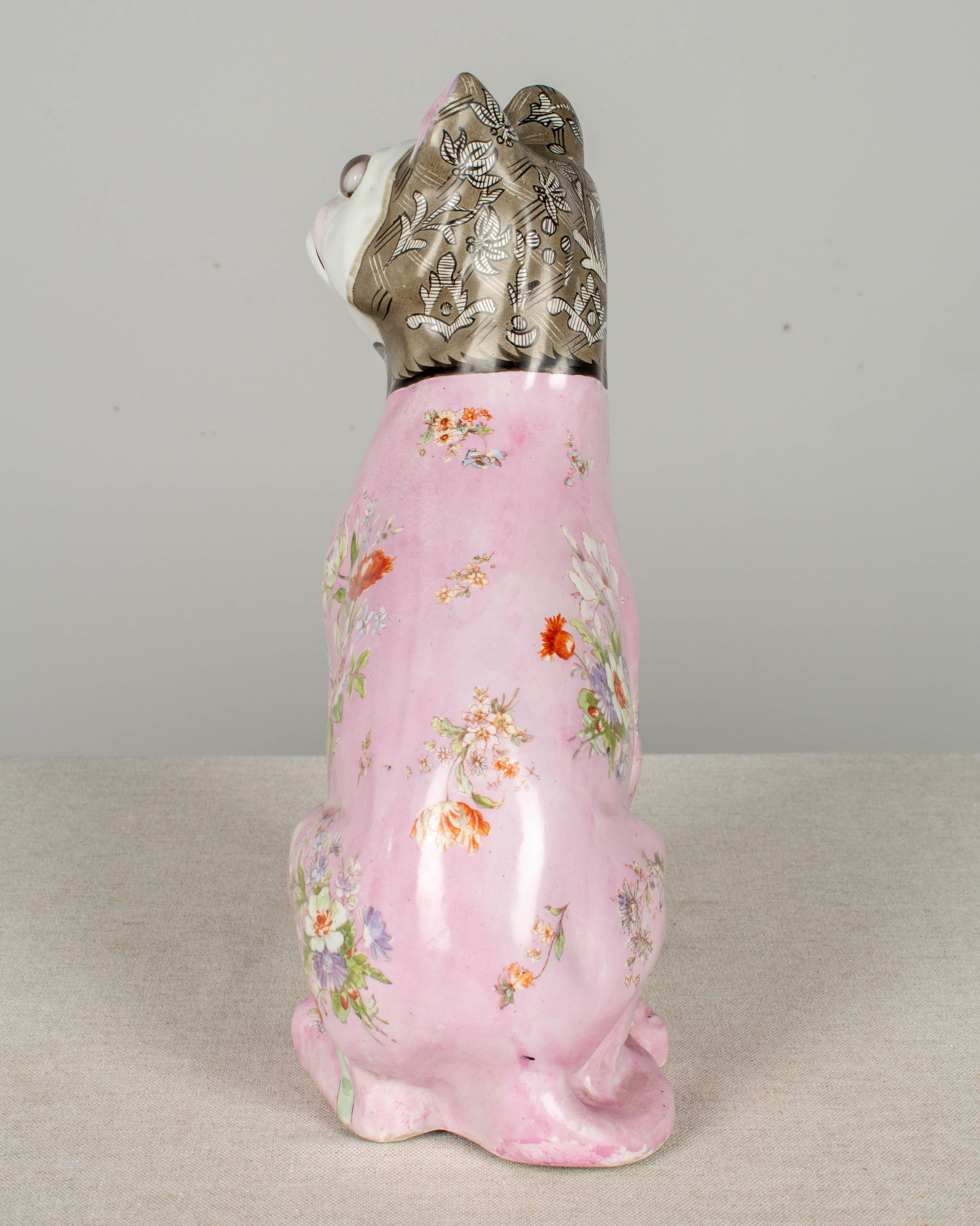 Late 19th Century Galle Faience Dog In Good Condition In Winter Park, FL