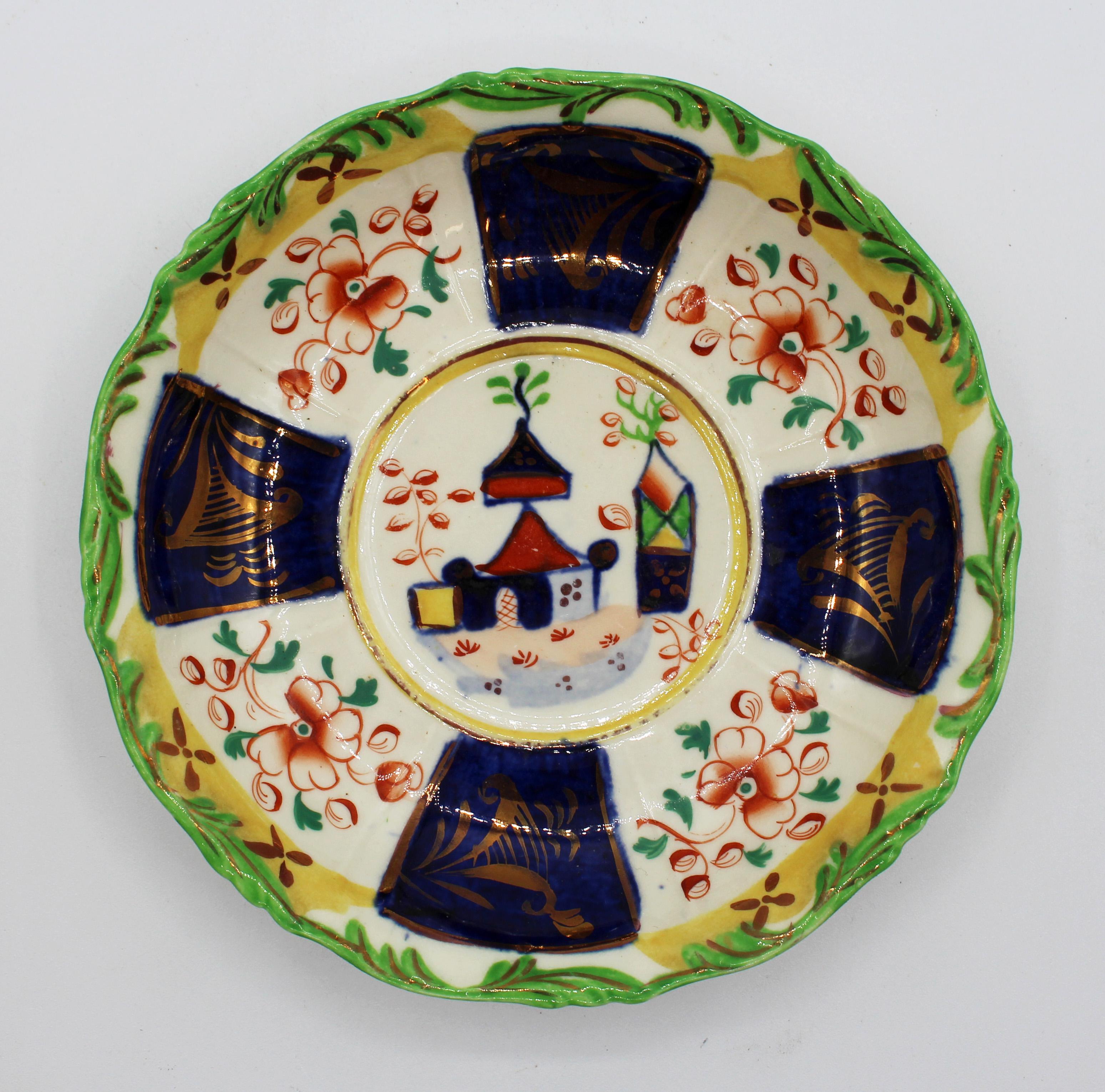 Gaudy Welsh „Burma“-Tasse und Untertasse mit Muster aus dem späten 19. Jahrhundert (Keramik) im Angebot