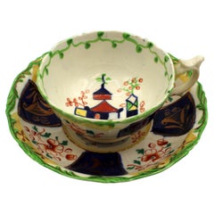 Antique Late 19th Century Gaudy Welsh "Burma" Pattern Cup and Saucer