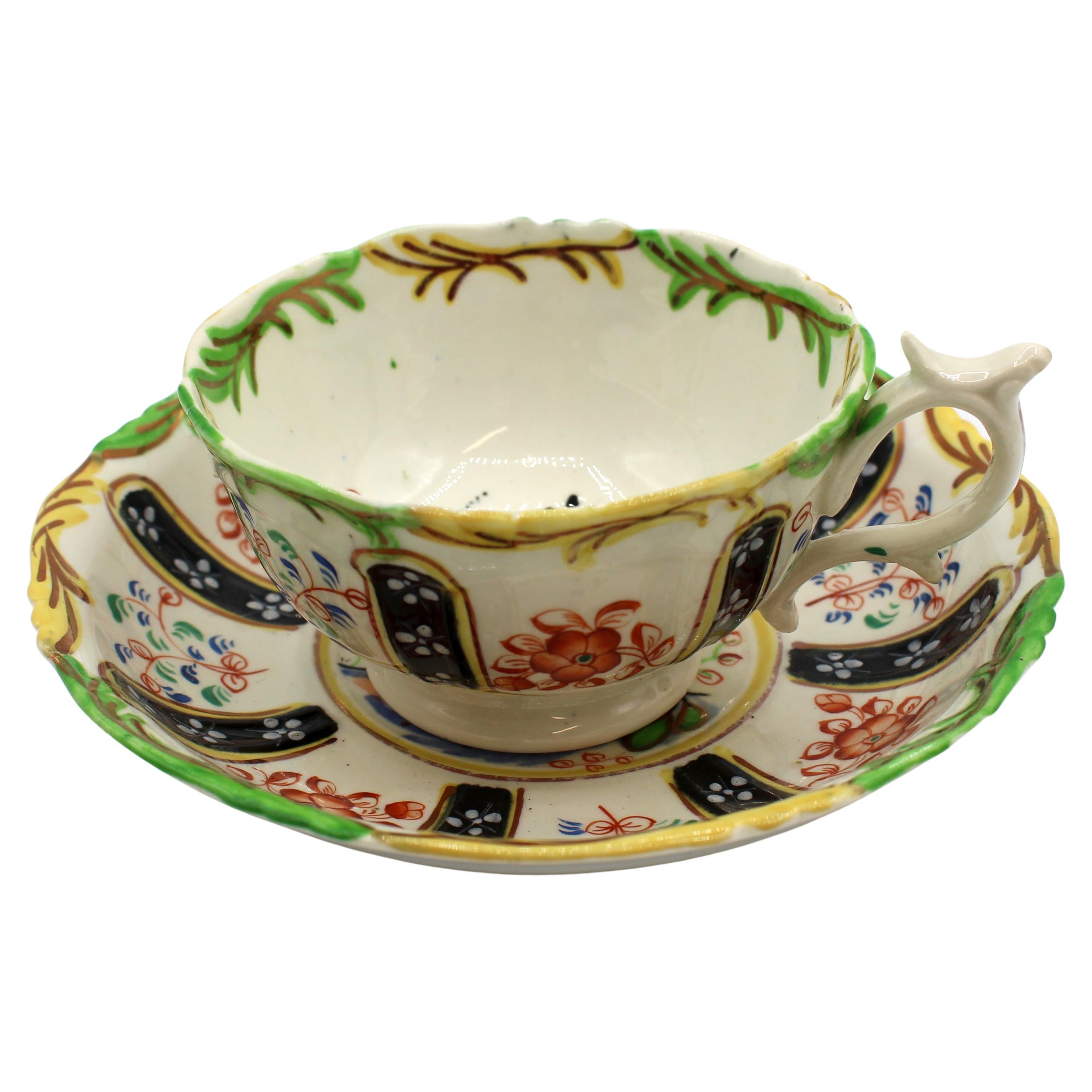 Late 19th Century Gaudy Welsh "Burma" Pattern Cup and Saucer For Sale