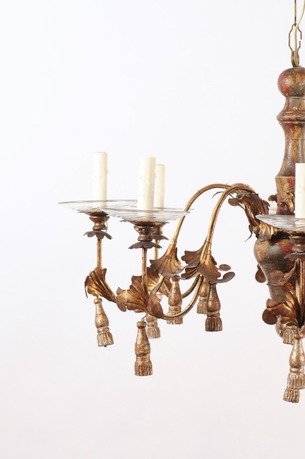 Metal Late 19th Century Genovese Italian 8 Lite Chandelier For Sale