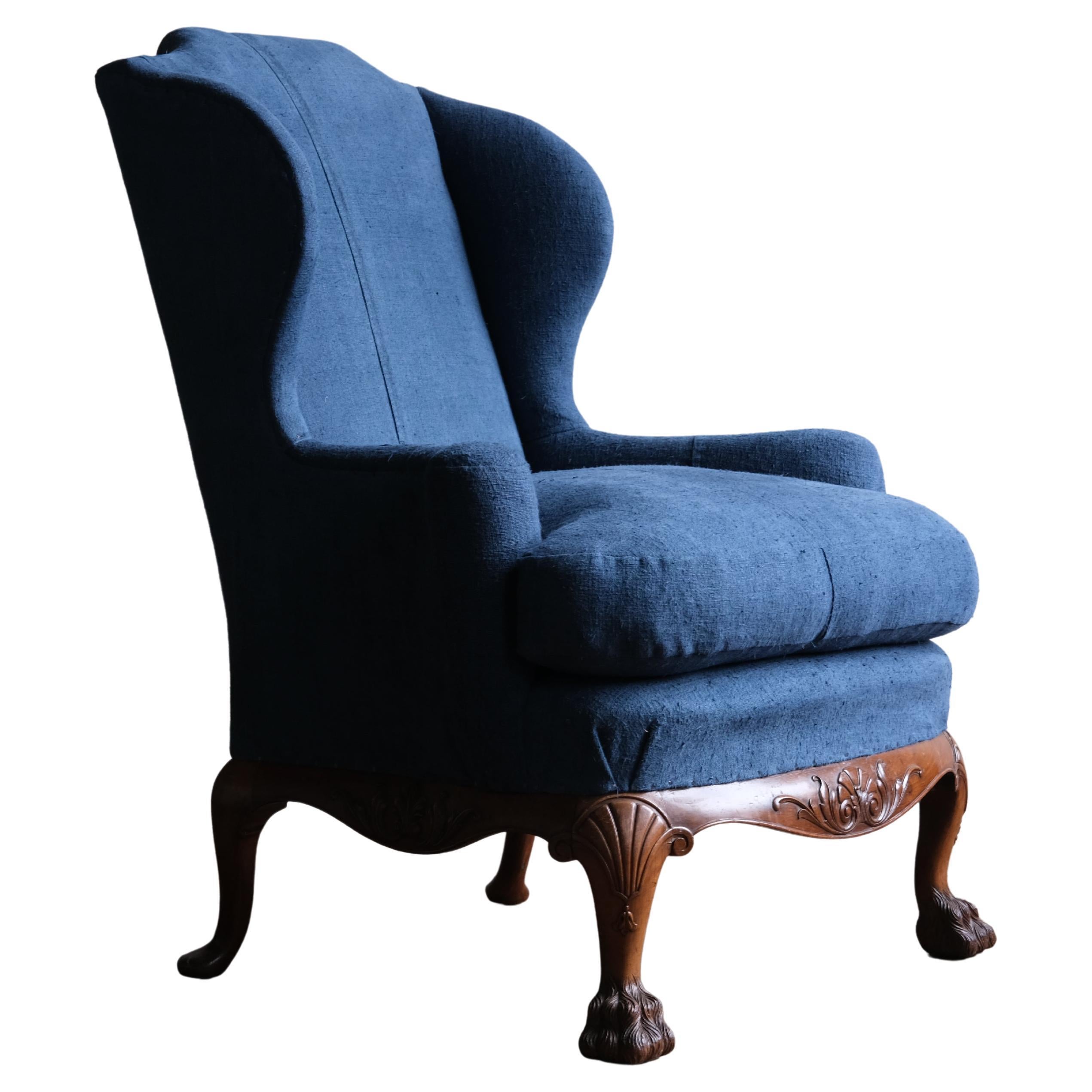 Late 19th Century George I Style Walnut Wingback Armchair For Sale